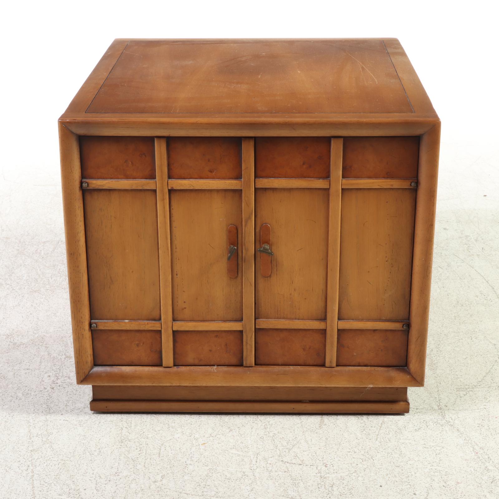 Two Drexel "Meridian" Mid Century Modern Butternut and Pecan Side Tables