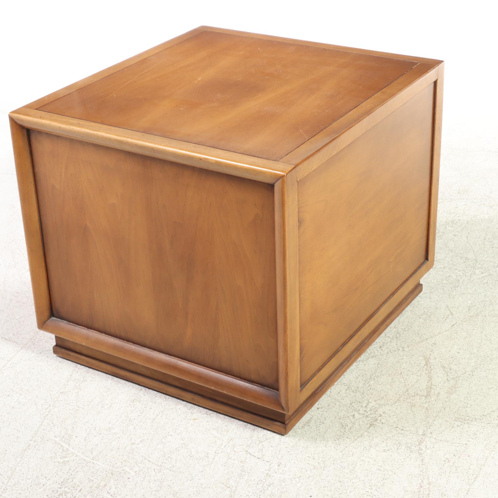 Two Drexel "Meridian" Mid Century Modern Butternut and Pecan Side Tables