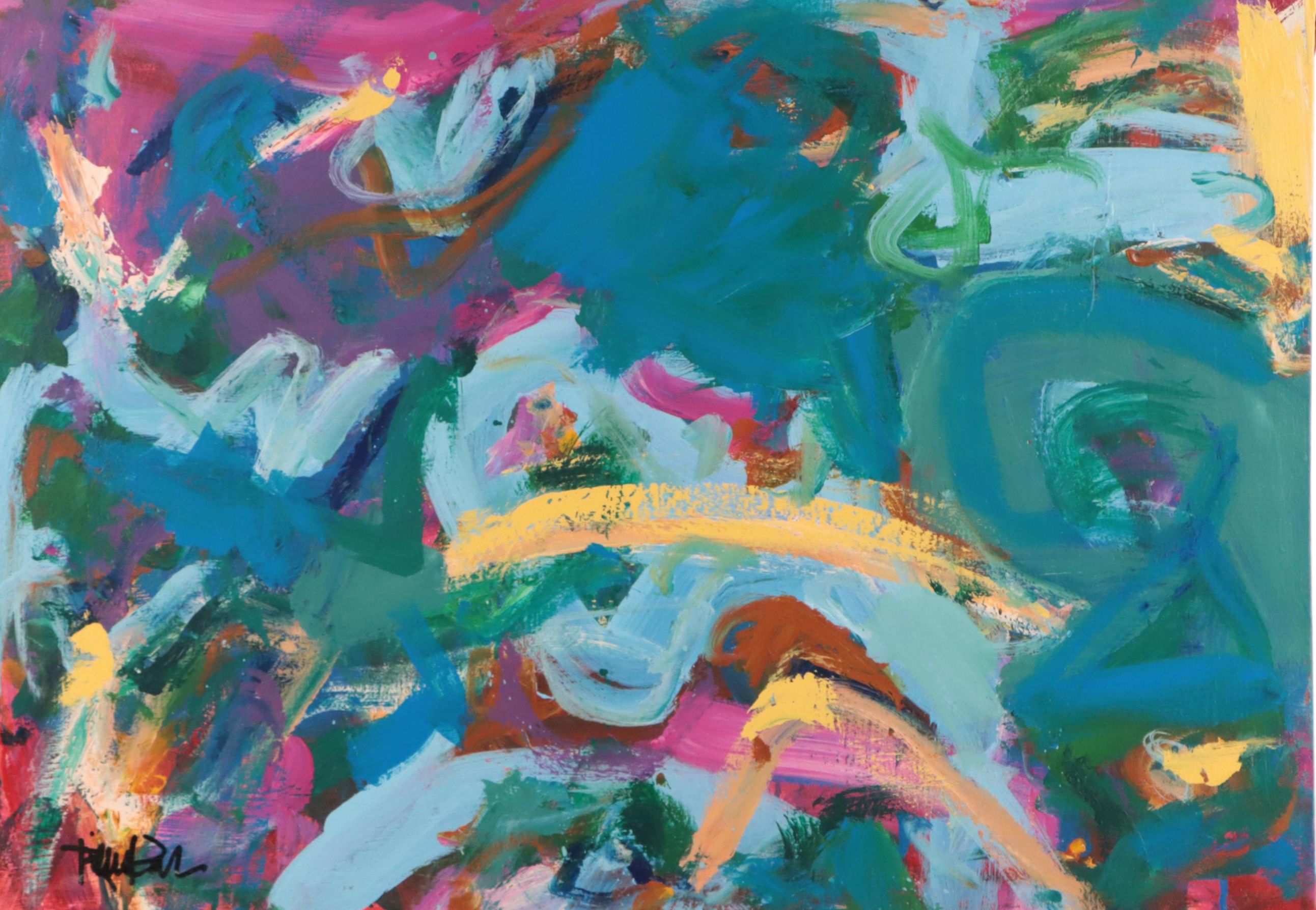 Robbie Kemper Abstract Acrylic Painting "Curves Among Colors"