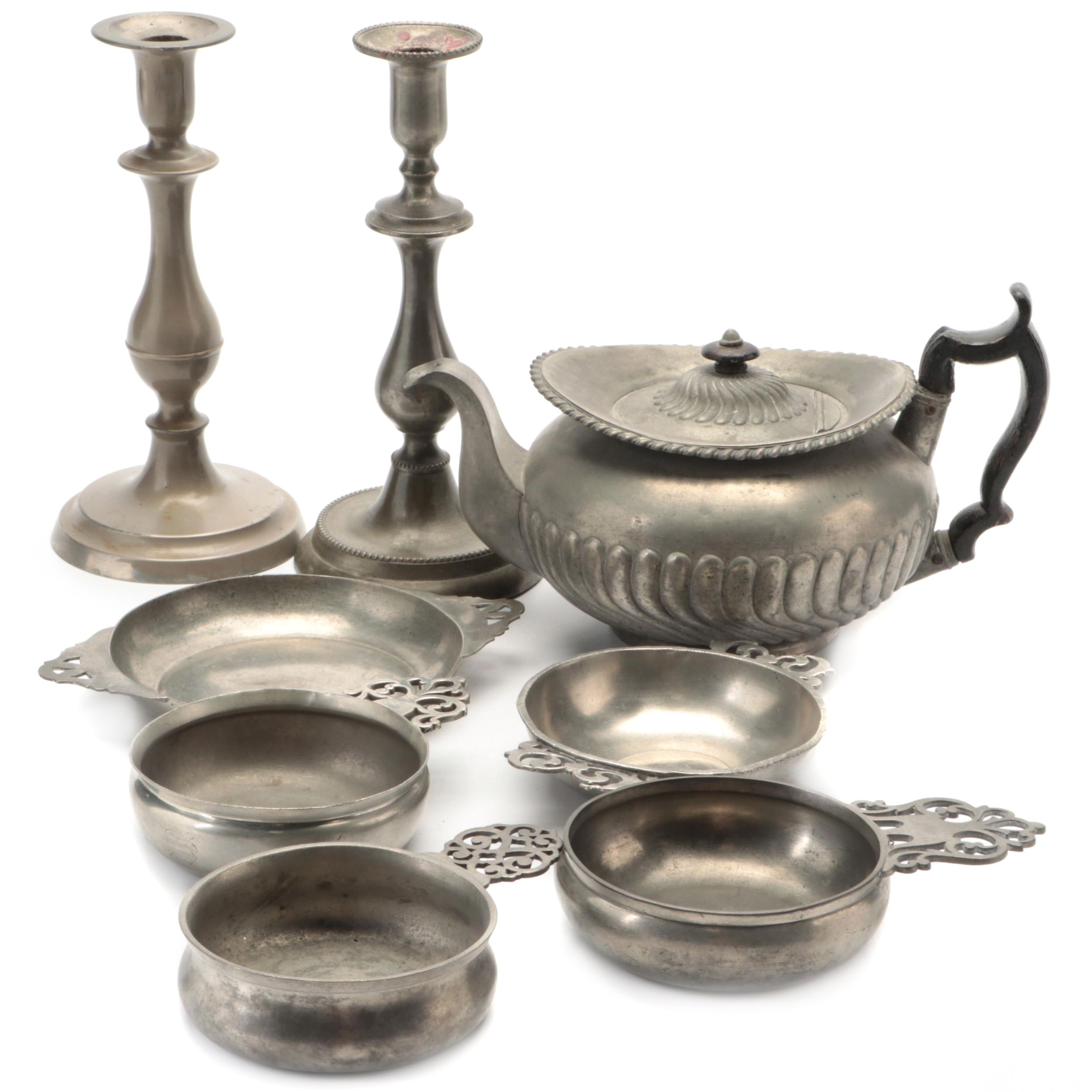 James Dixon & Son Pewter Teapot with More Pewter Serveware