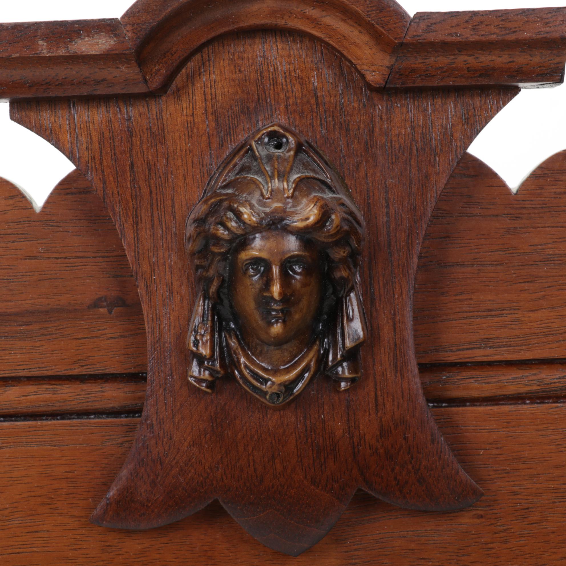 Brass Eagle Pediment and Wooden Mantel Clock, Late 19th to Early 20th Century