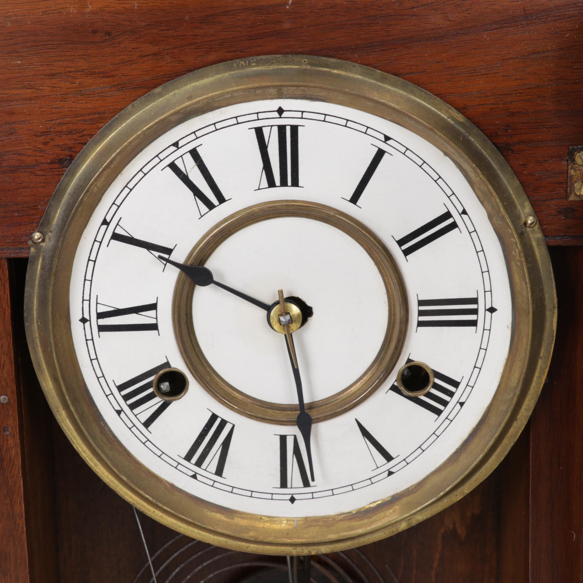 Brass Eagle Pediment and Wooden Mantel Clock, Late 19th to Early 20th Century