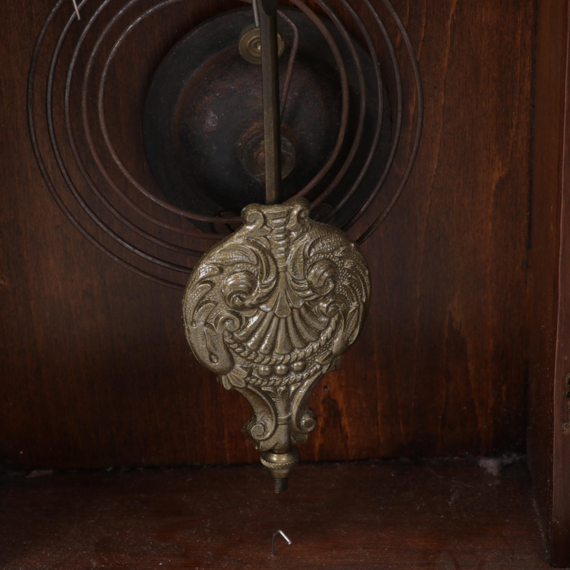 Brass Eagle Pediment and Wooden Mantel Clock, Late 19th to Early 20th Century