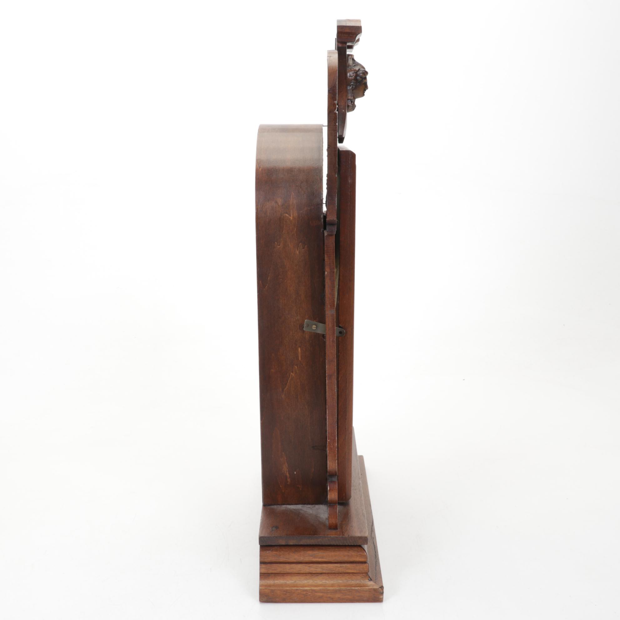 Brass Eagle Pediment and Wooden Mantel Clock, Late 19th to Early 20th Century