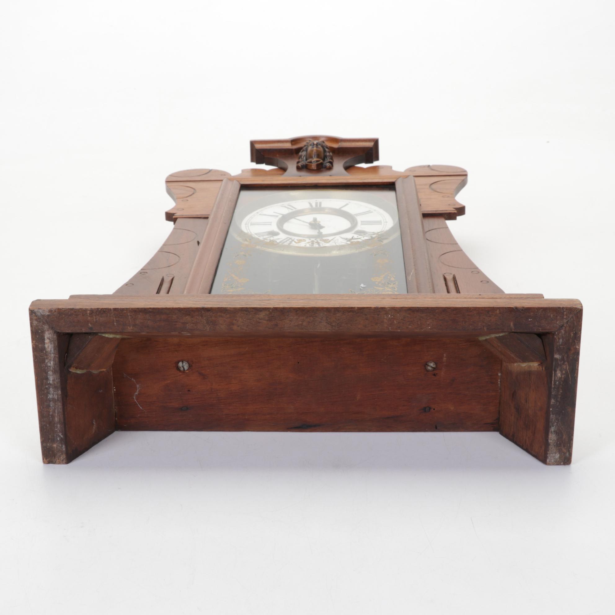 Brass Eagle Pediment and Wooden Mantel Clock, Late 19th to Early 20th Century