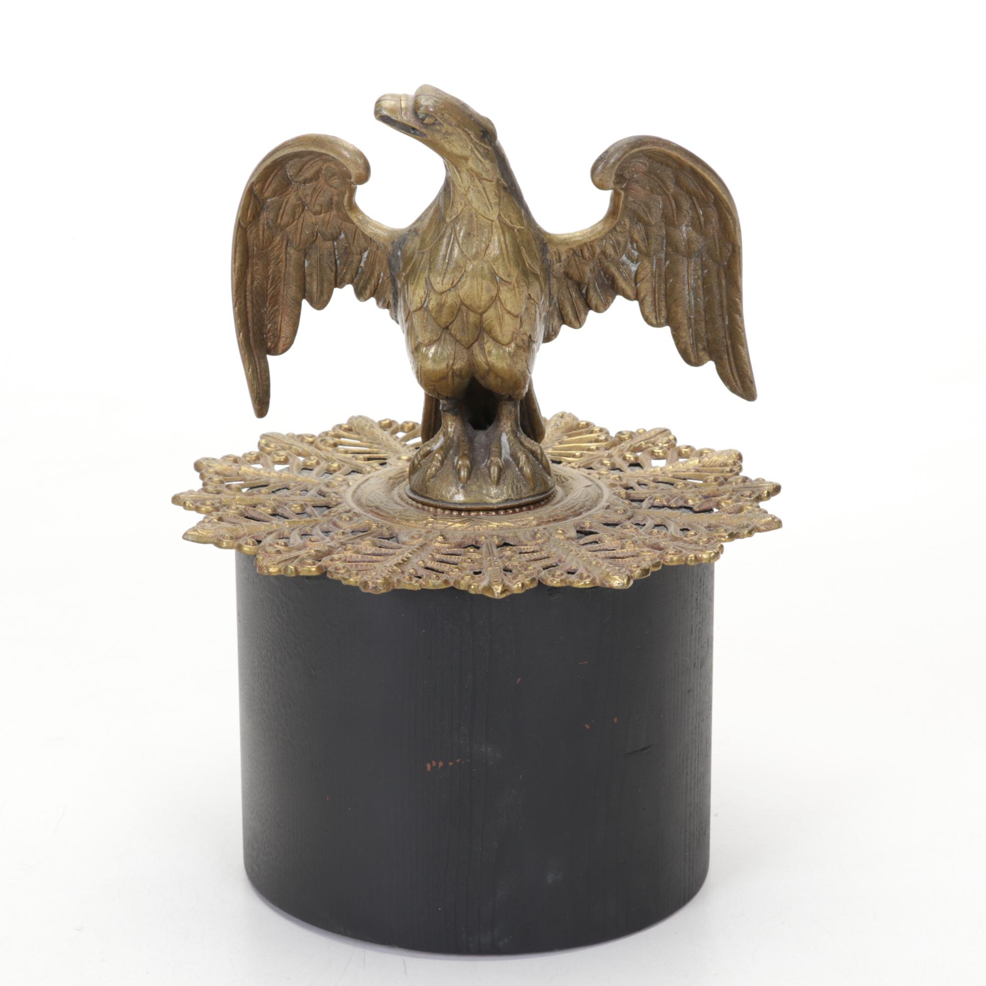 Brass Eagle Pediment and Wooden Mantel Clock, Late 19th to Early 20th Century