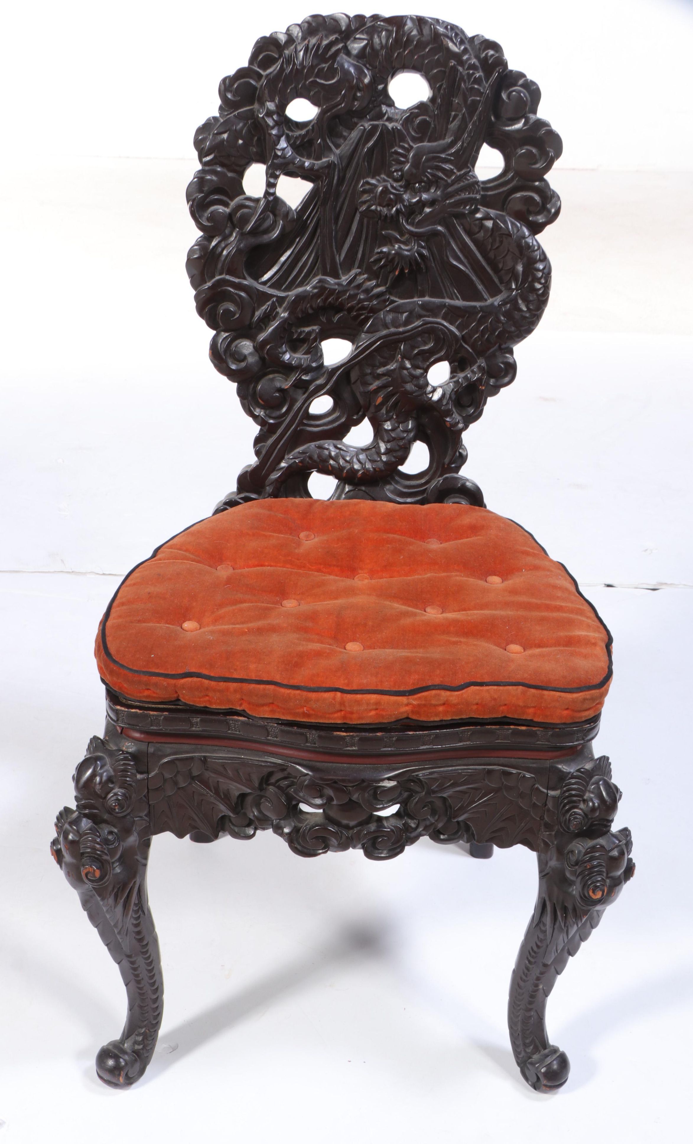 Chinese Ornately-Carved "Dragon" Side Chair
