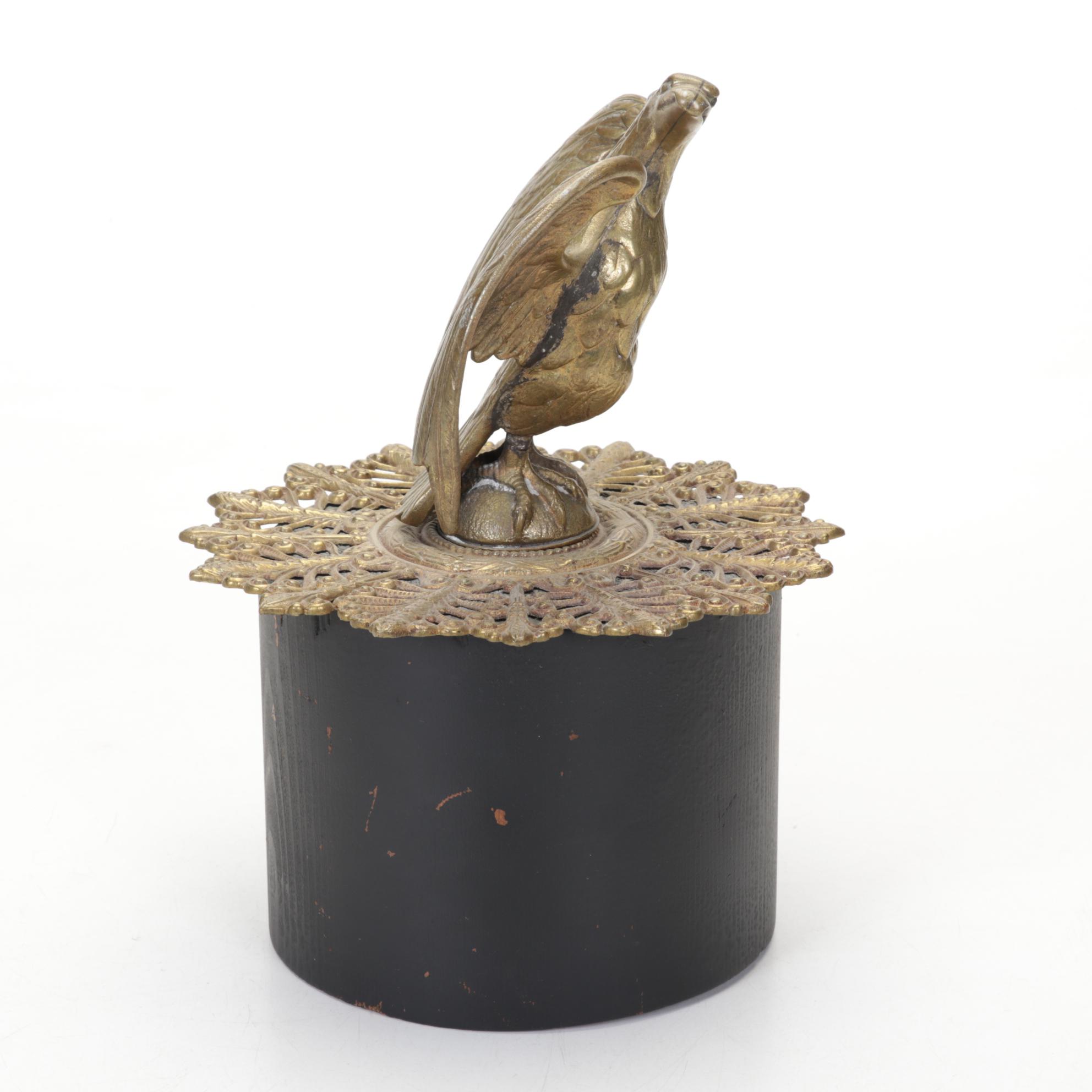 Brass Eagle Pediment and Wooden Mantel Clock, Late 19th to Early 20th Century