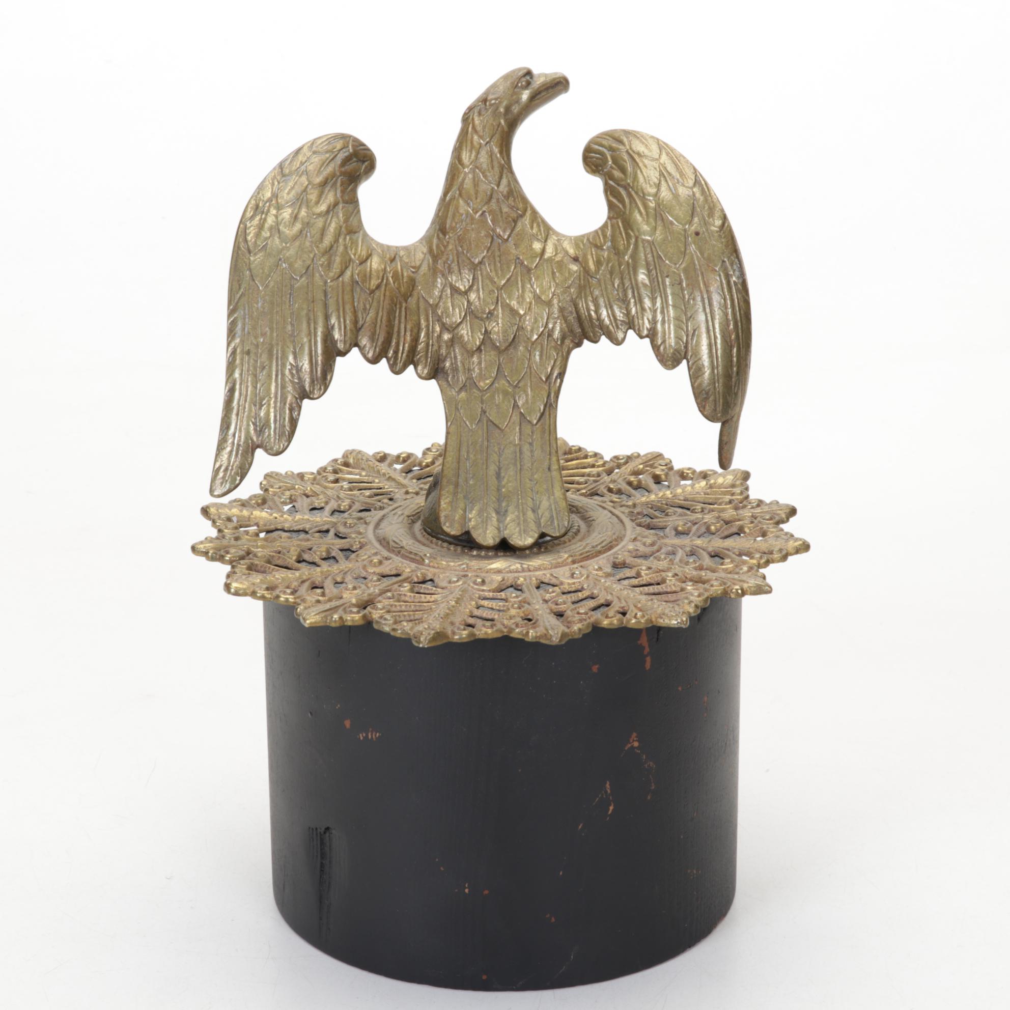 Brass Eagle Pediment and Wooden Mantel Clock, Late 19th to Early 20th Century