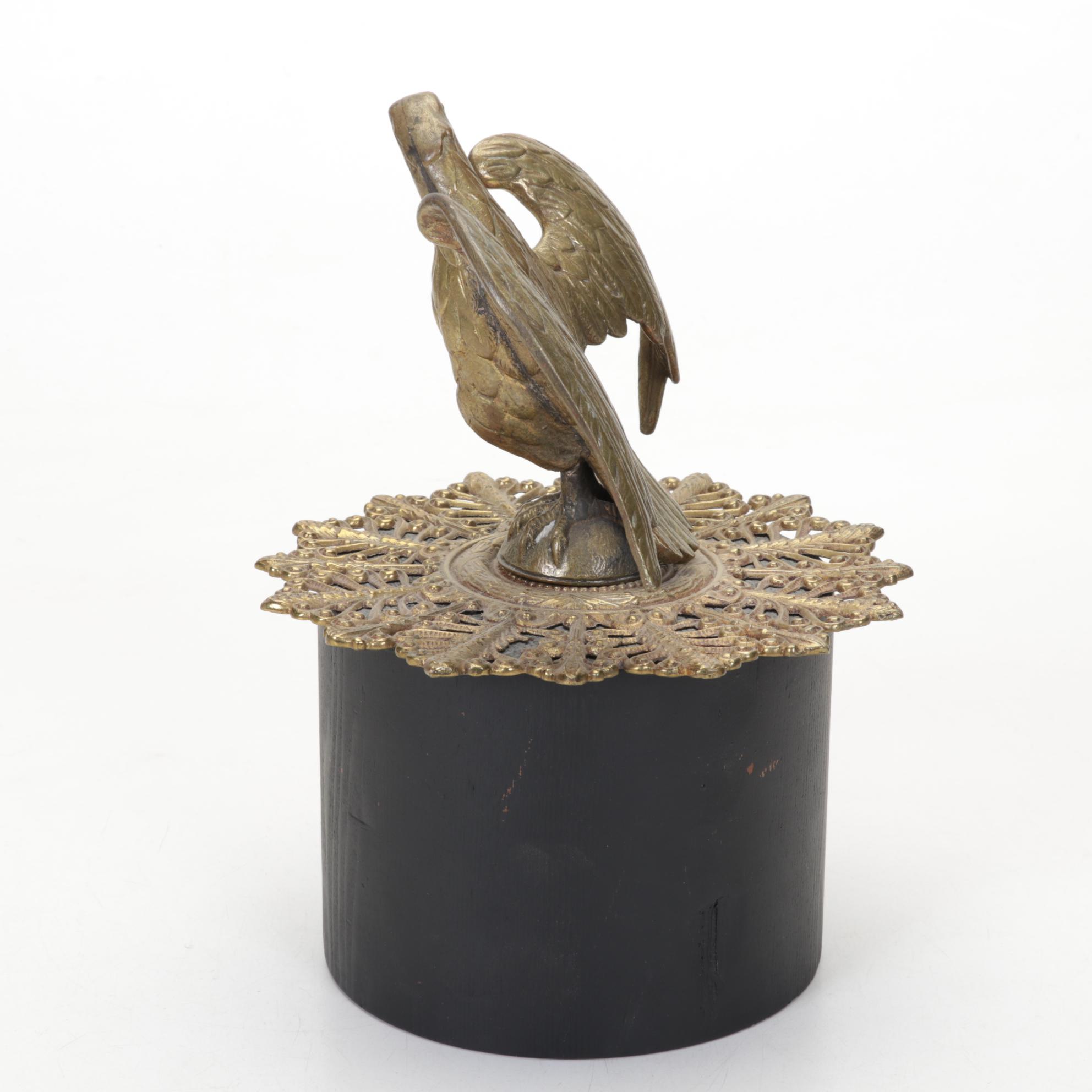 Brass Eagle Pediment and Wooden Mantel Clock, Late 19th to Early 20th Century