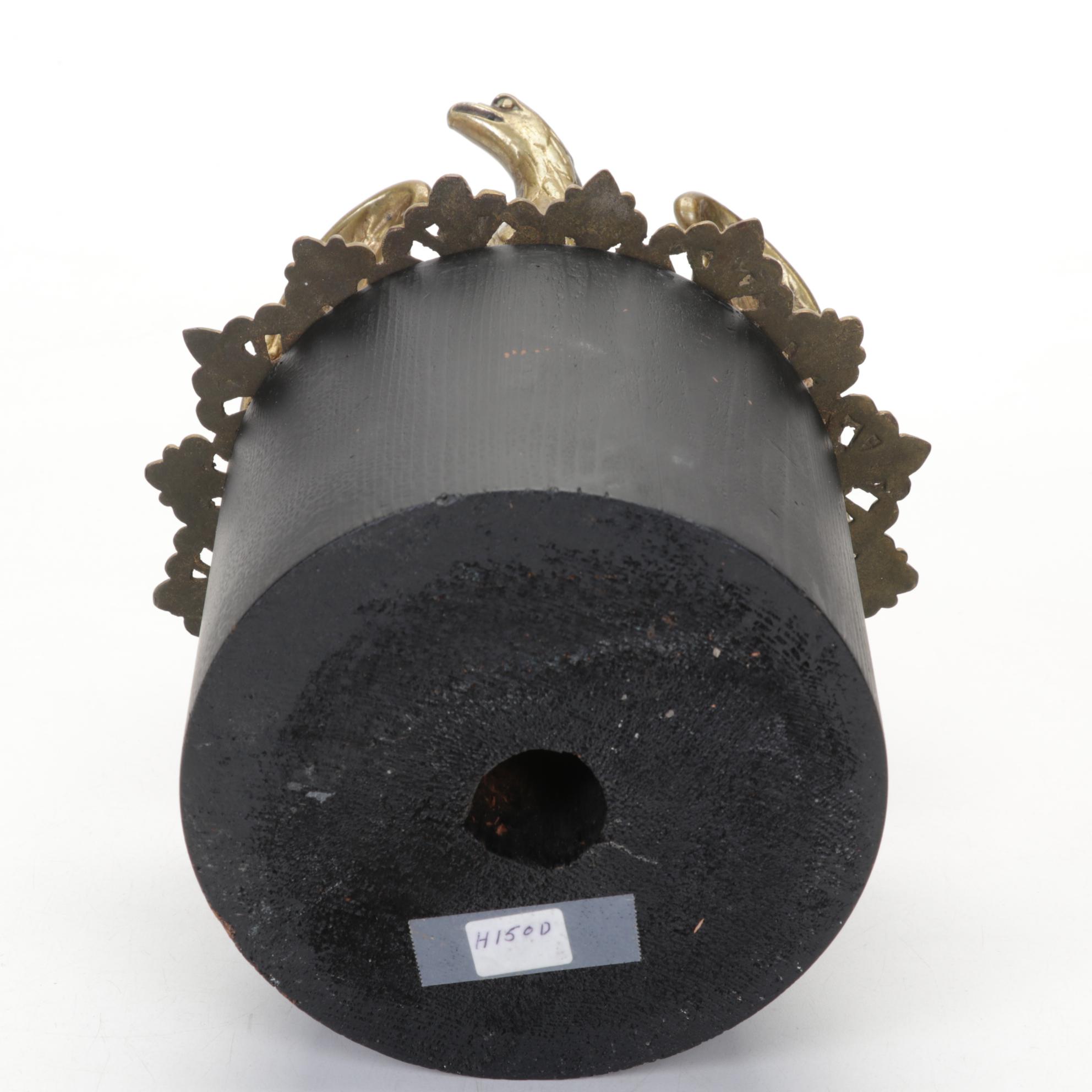 Brass Eagle Pediment and Wooden Mantel Clock, Late 19th to Early 20th Century