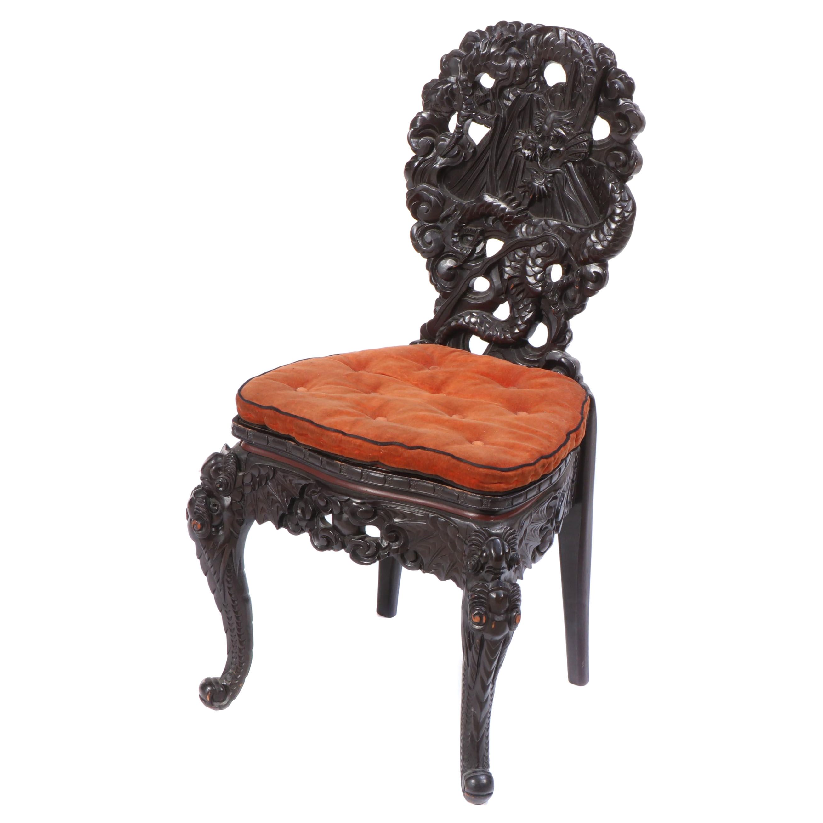 Chinese Ornately-Carved "Dragon" Side Chair
