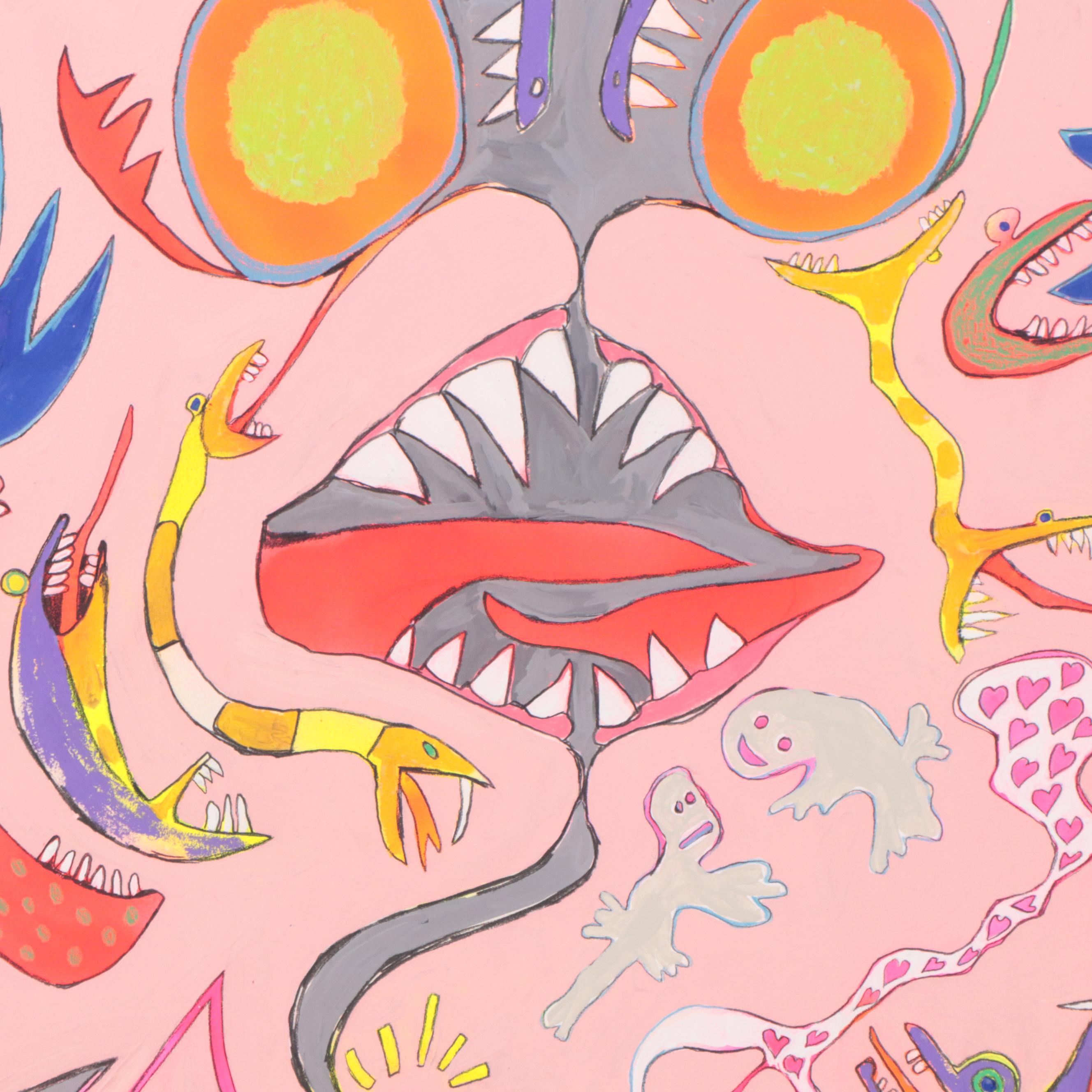 Harry Hilson Surreal Acrylic Painting "The Kiss of Life and Death," 1982