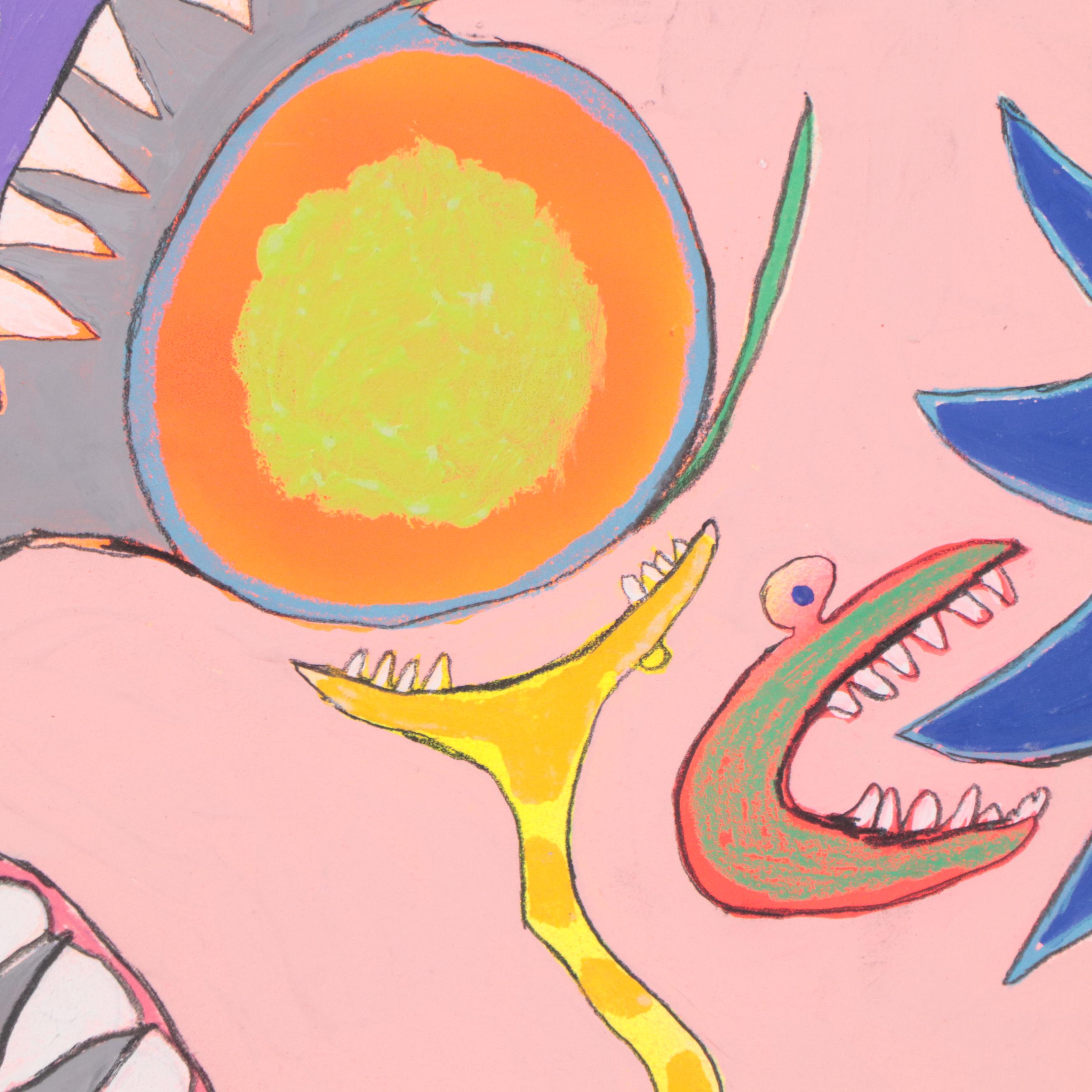 Harry Hilson Surreal Acrylic Painting "The Kiss of Life and Death," 1982