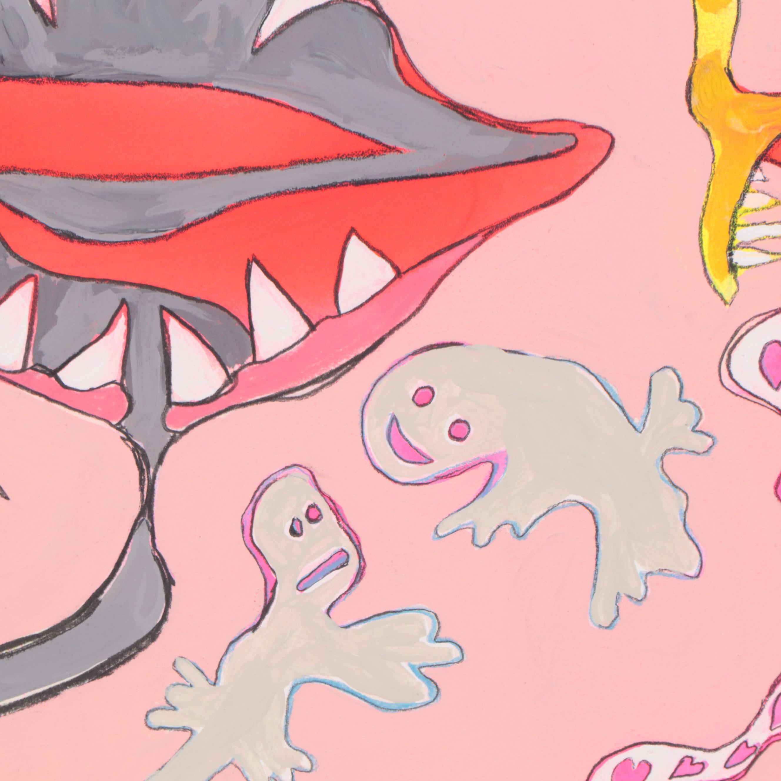 Harry Hilson Surreal Acrylic Painting "The Kiss of Life and Death," 1982