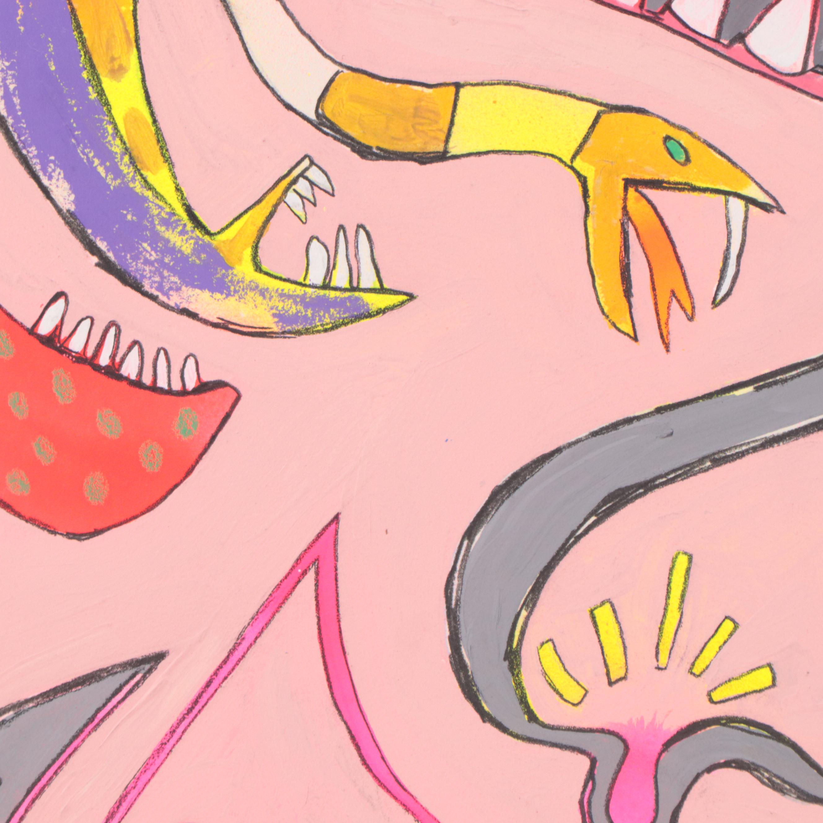 Harry Hilson Surreal Acrylic Painting "The Kiss of Life and Death," 1982