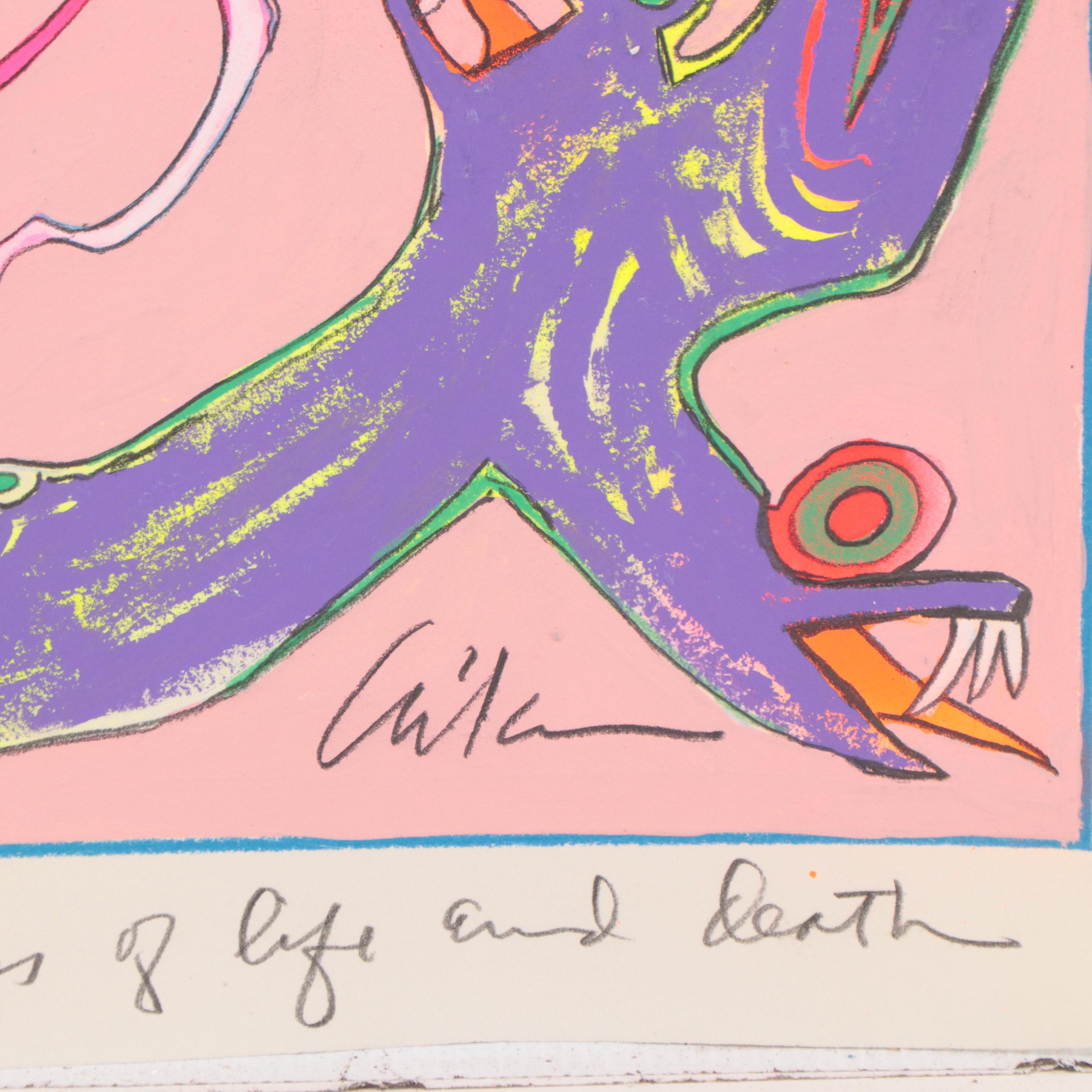 Harry Hilson Surreal Acrylic Painting "The Kiss of Life and Death," 1982