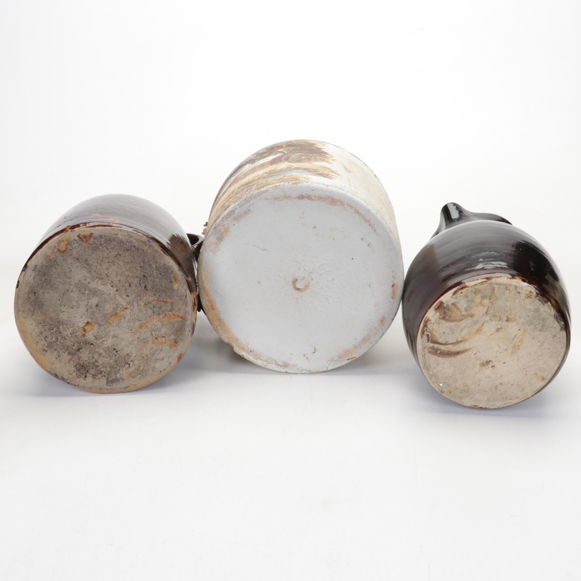 McCoy Teapot, Gatco Brass Spray Can, Glazed Stoneware Crocks, Jugs, and More