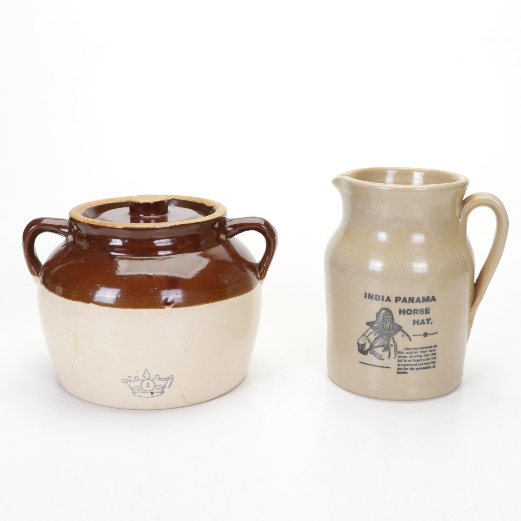 McCoy Teapot, Gatco Brass Spray Can, Glazed Stoneware Crocks, Jugs, and More