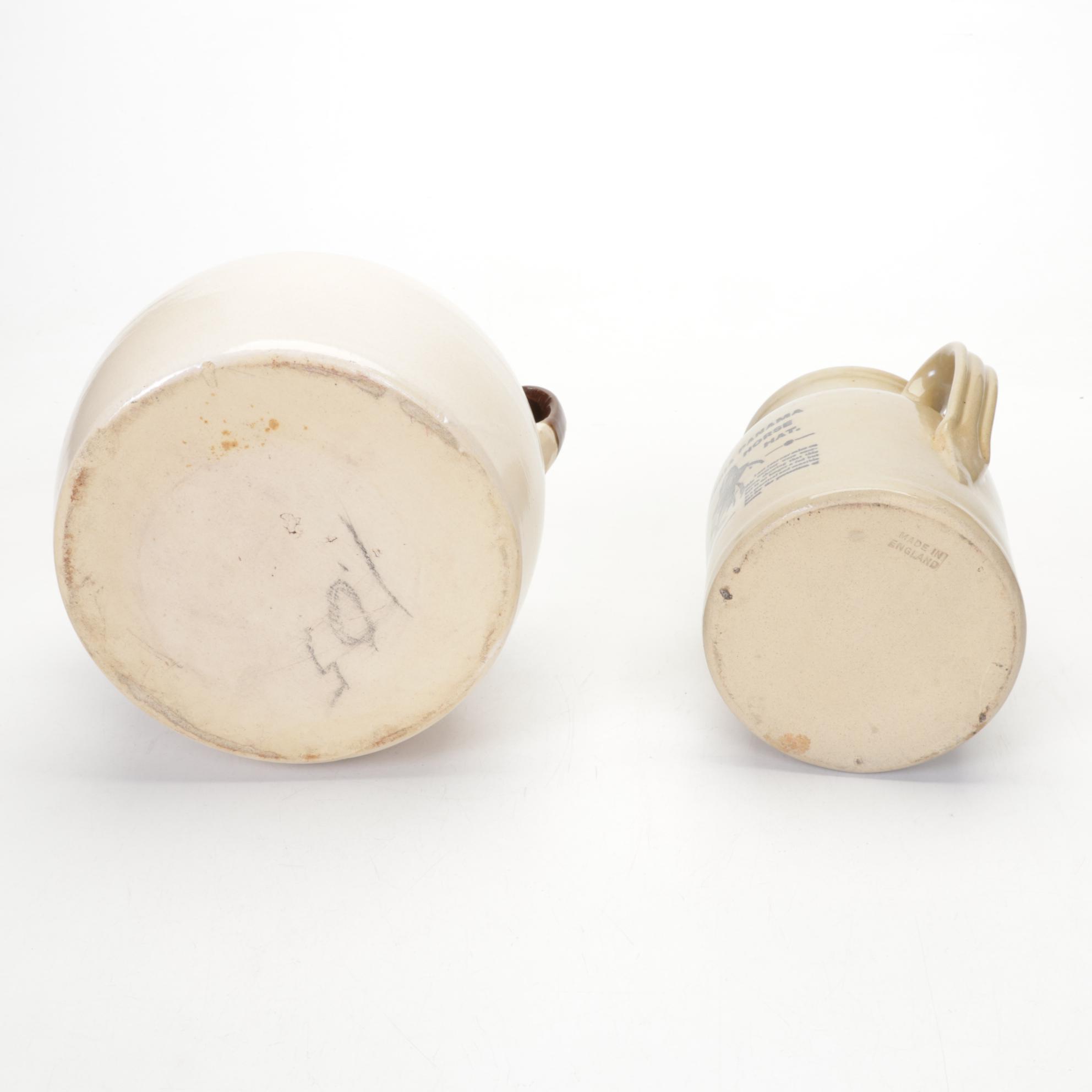 McCoy Teapot, Gatco Brass Spray Can, Glazed Stoneware Crocks, Jugs, and More