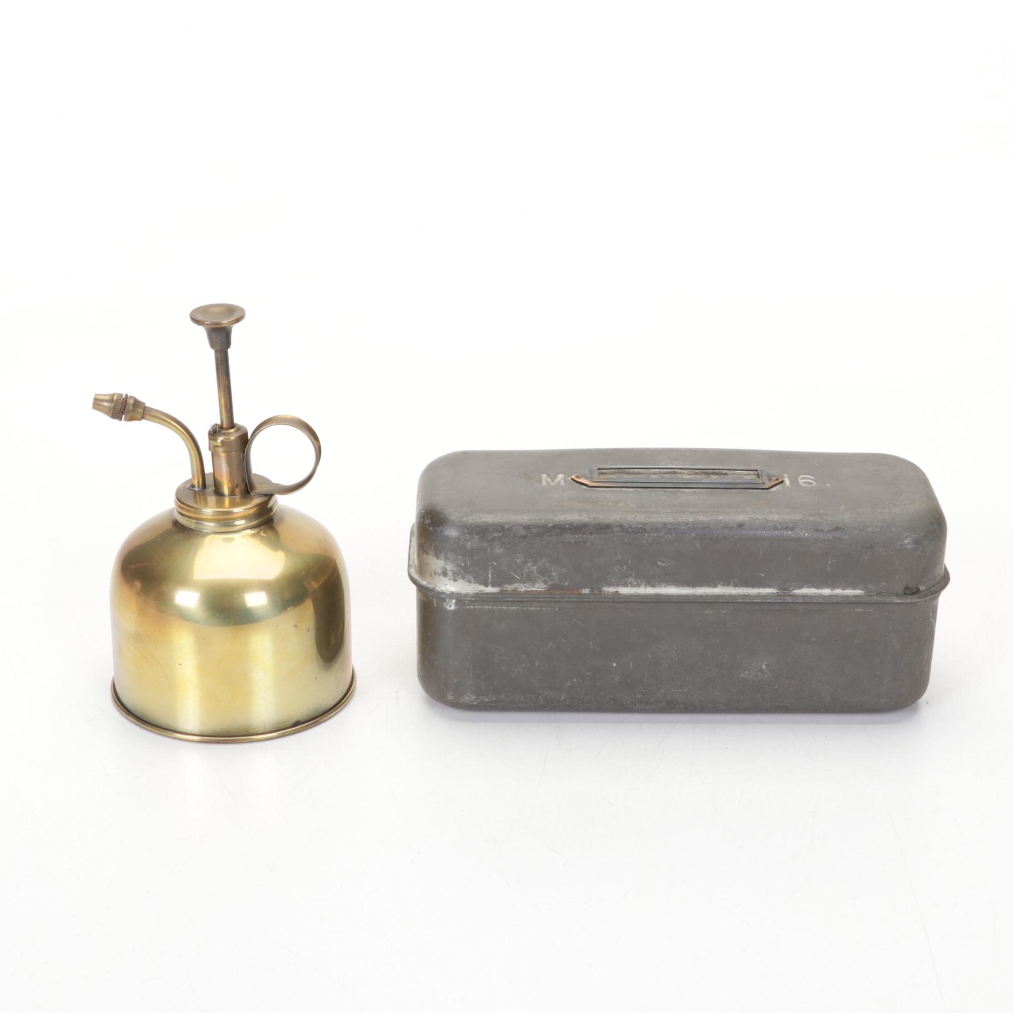 McCoy Teapot, Gatco Brass Spray Can, Glazed Stoneware Crocks, Jugs, and More