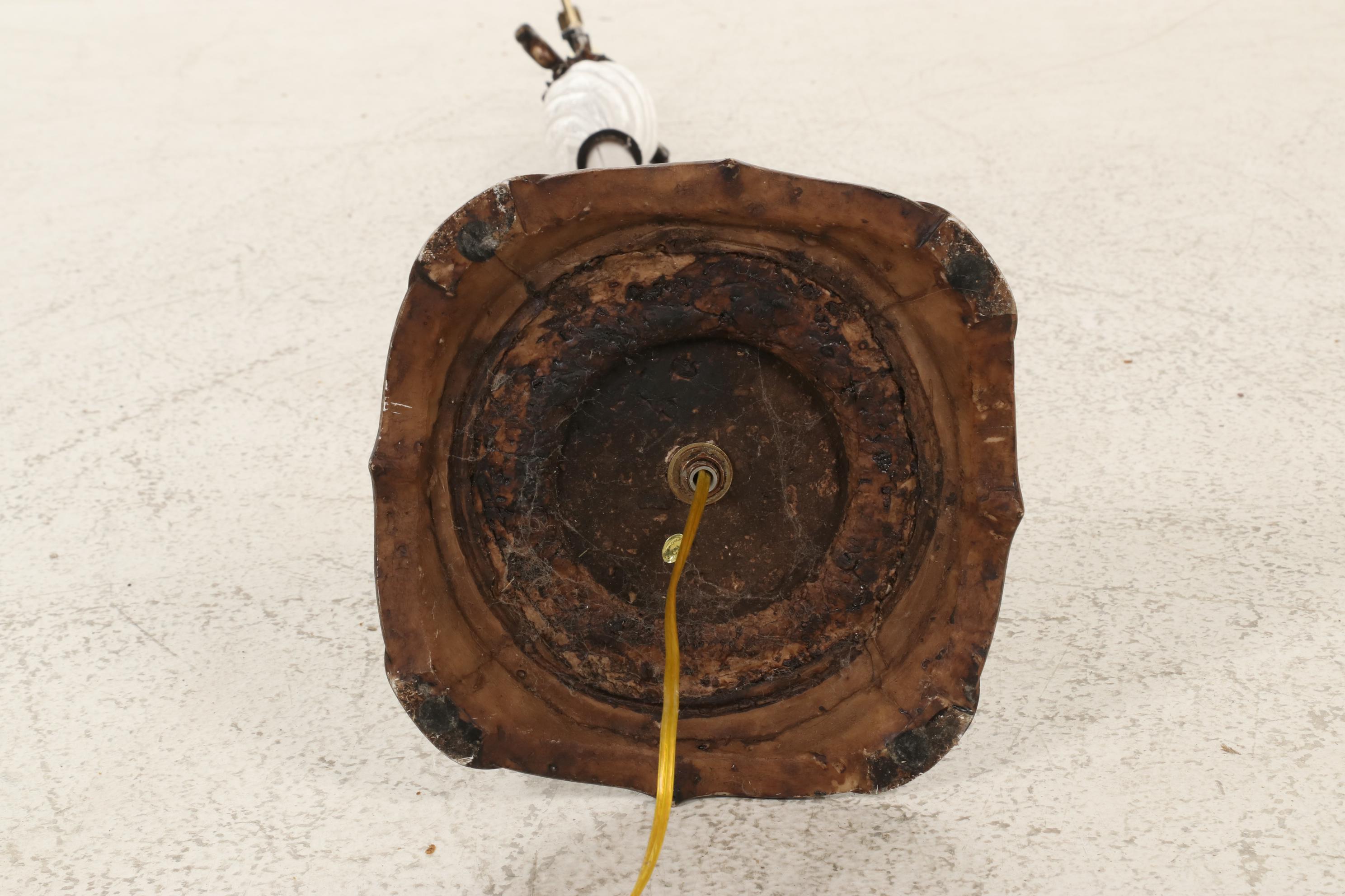 Patinated Metal and Glass Floor Lamp With Drum Shade, Contemporary