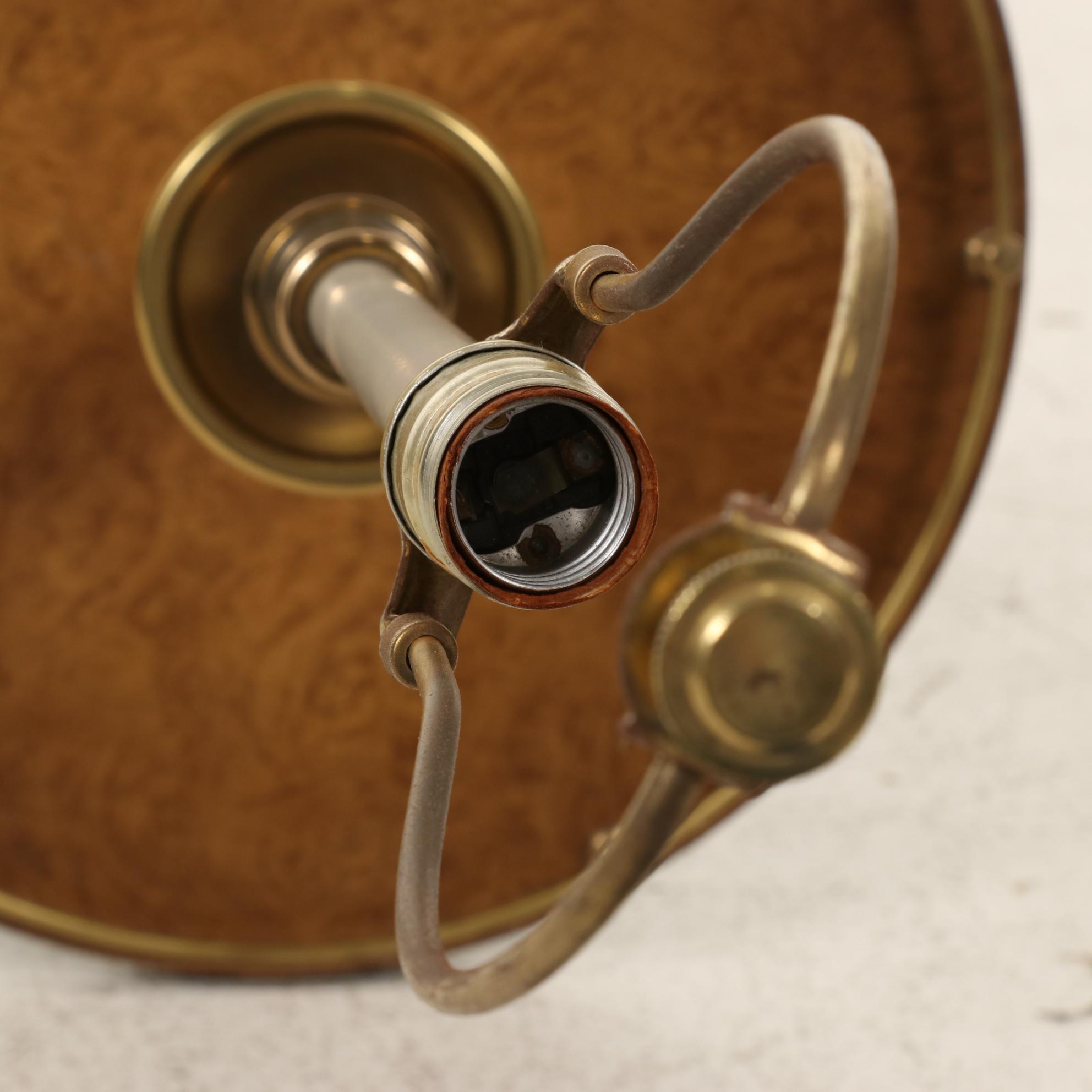Brass and Burl Finish Floor Lamp With Integrated Table, Mid-20th Century