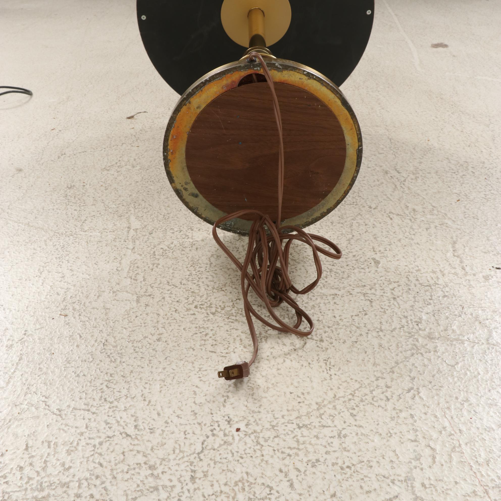 Brass and Burl Finish Floor Lamp With Integrated Table, Mid-20th Century