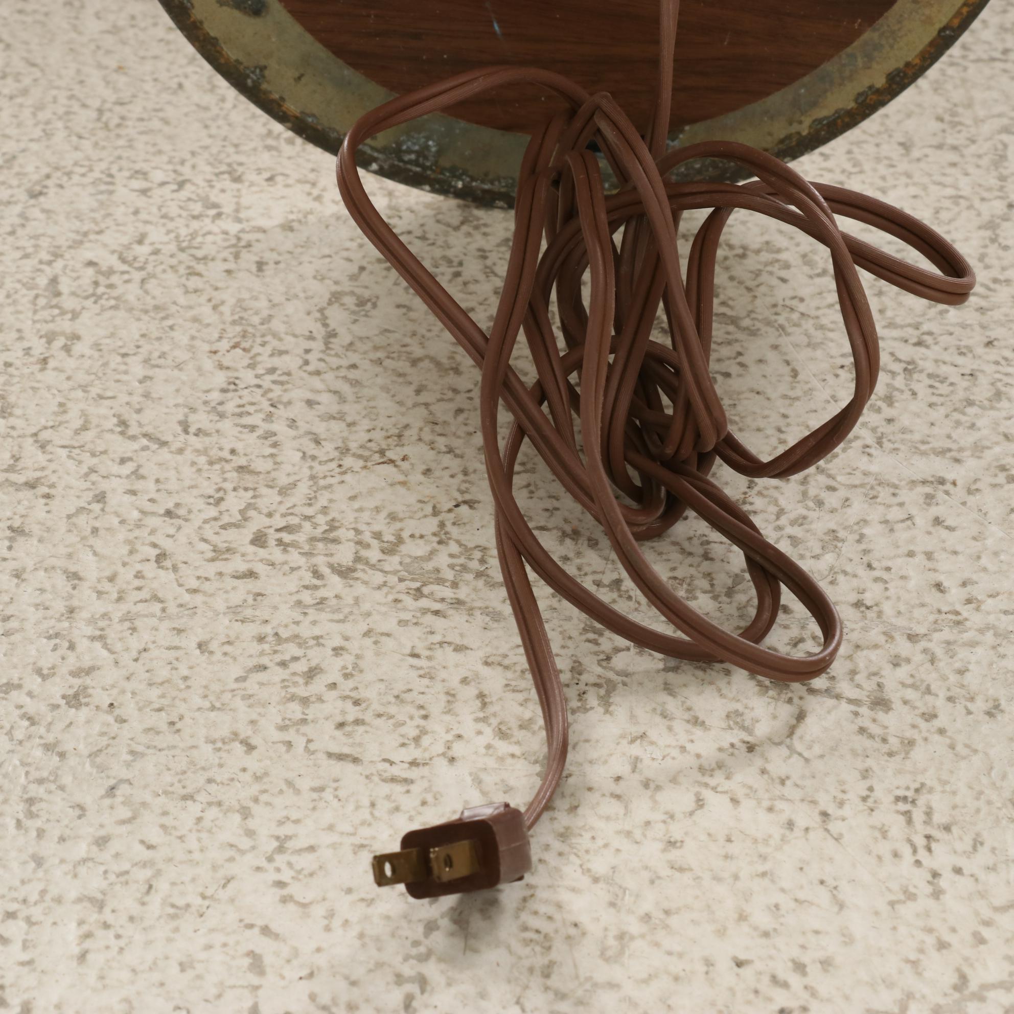 Brass and Burl Finish Floor Lamp With Integrated Table, Mid-20th Century