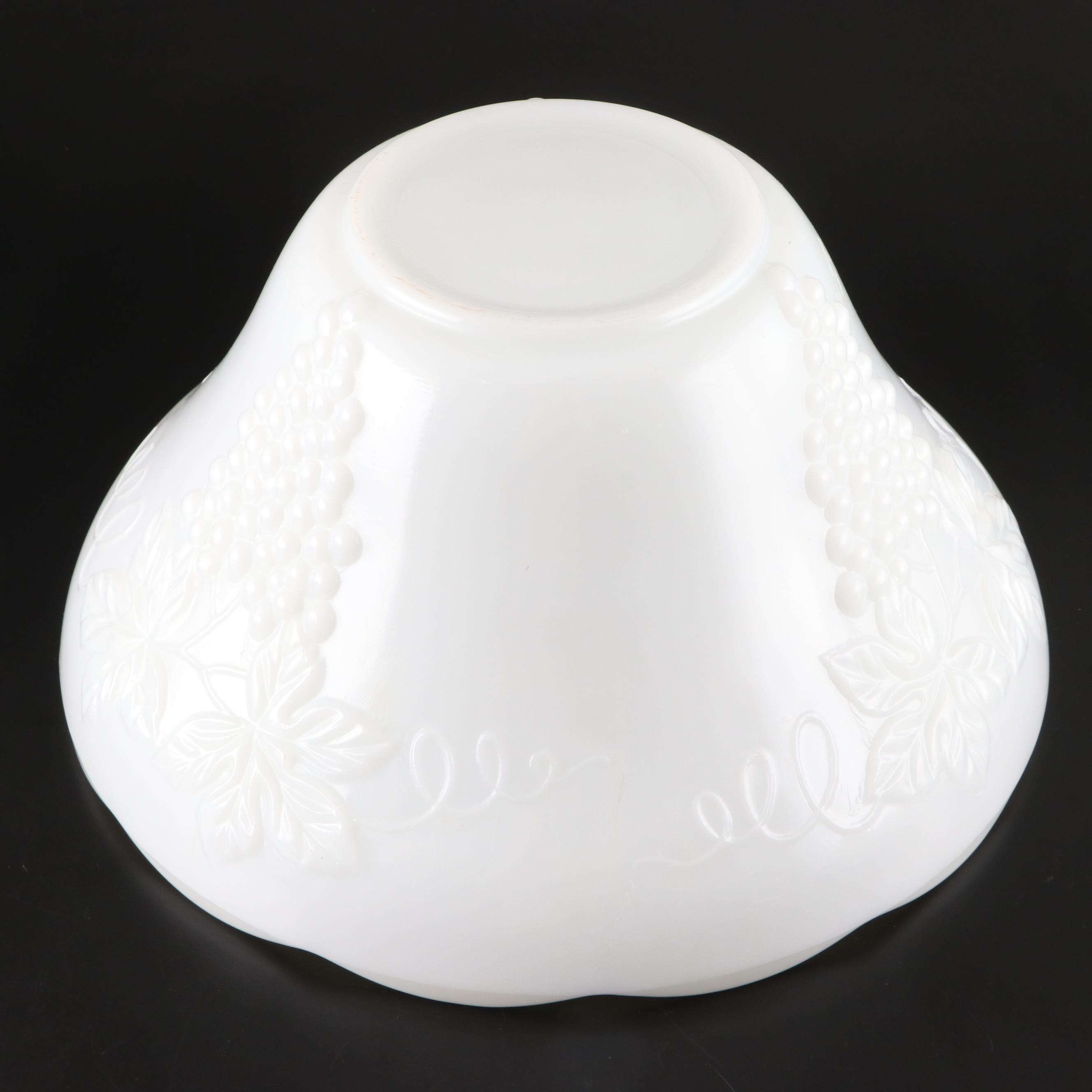 Anchor Hocking Milk Glass Punch Bowl and Cups with "Candlewick" Glass Plates