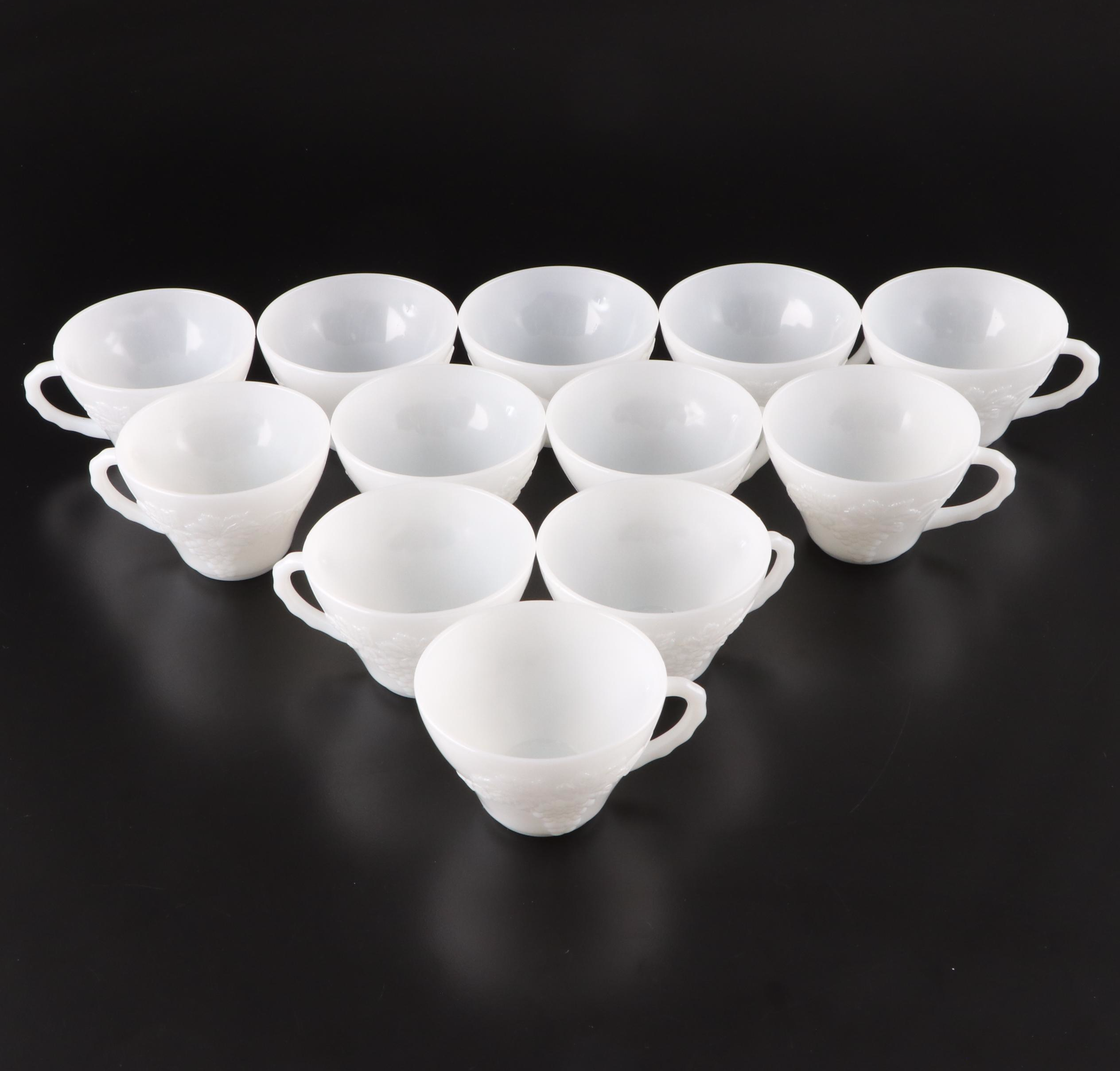 Anchor Hocking Milk Glass Punch Bowl and Cups with "Candlewick" Glass Plates
