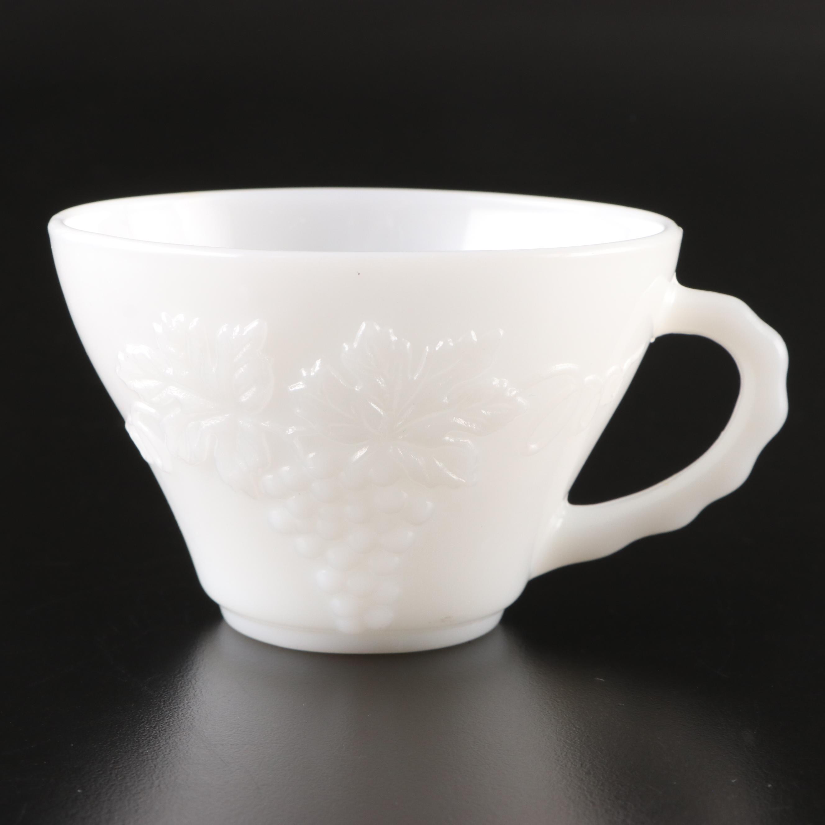 Anchor Hocking Milk Glass Punch Bowl and Cups with "Candlewick" Glass Plates