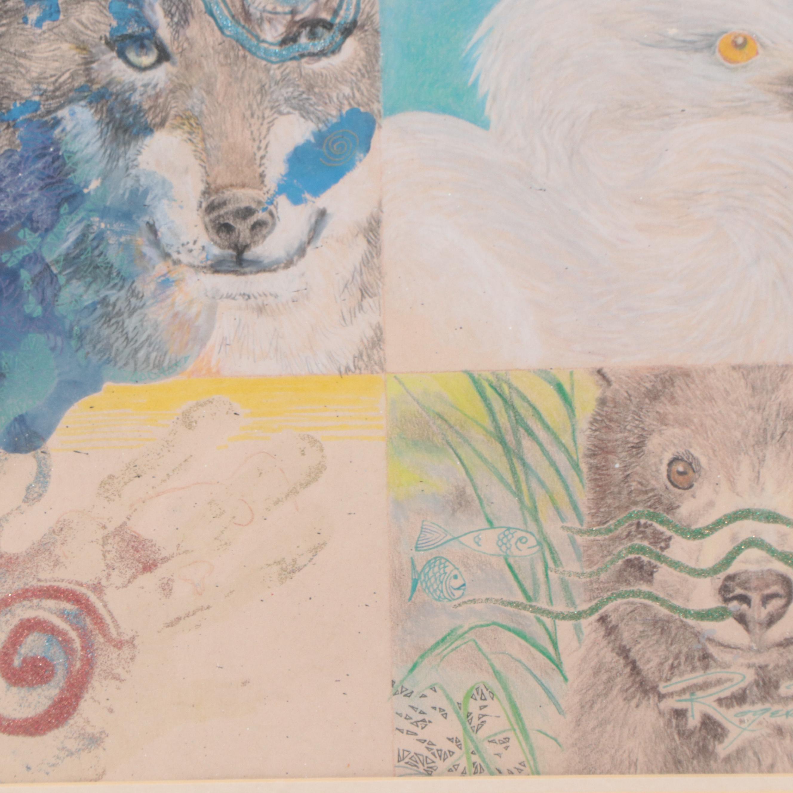 Roger Deale, Jr. Mixed Media Drawing of Animals