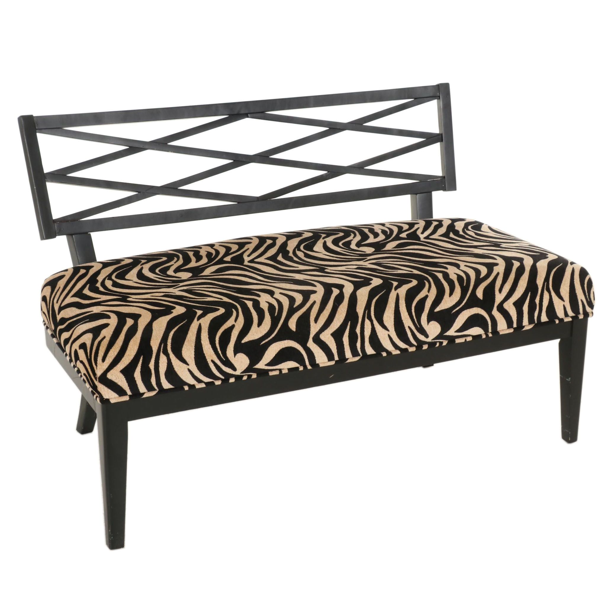 Ebonized and Zebra Print-Upholstered Bench
