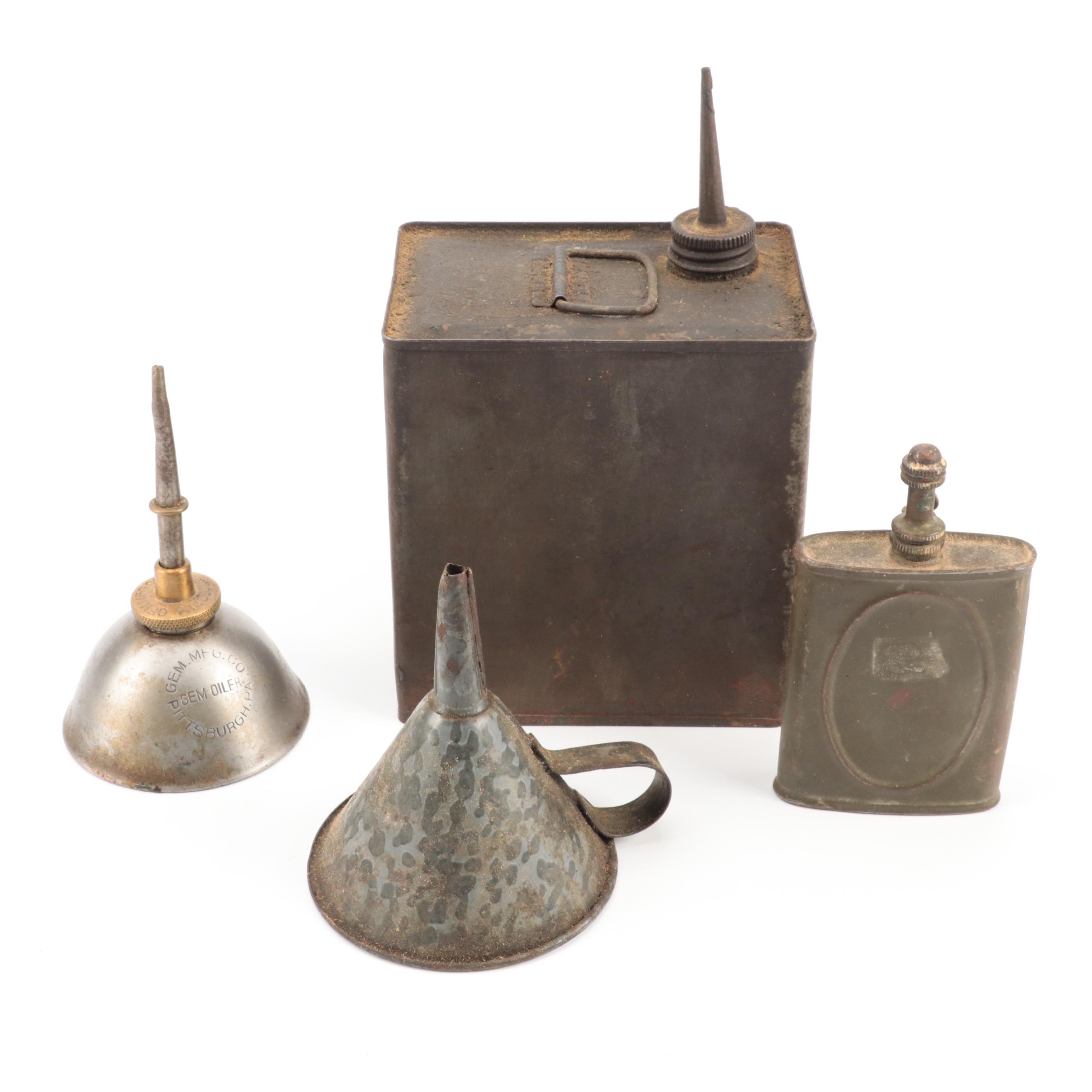 Gustave Lidseen, Gem, Eagle, Canco with Other Oil Cans and Funnel