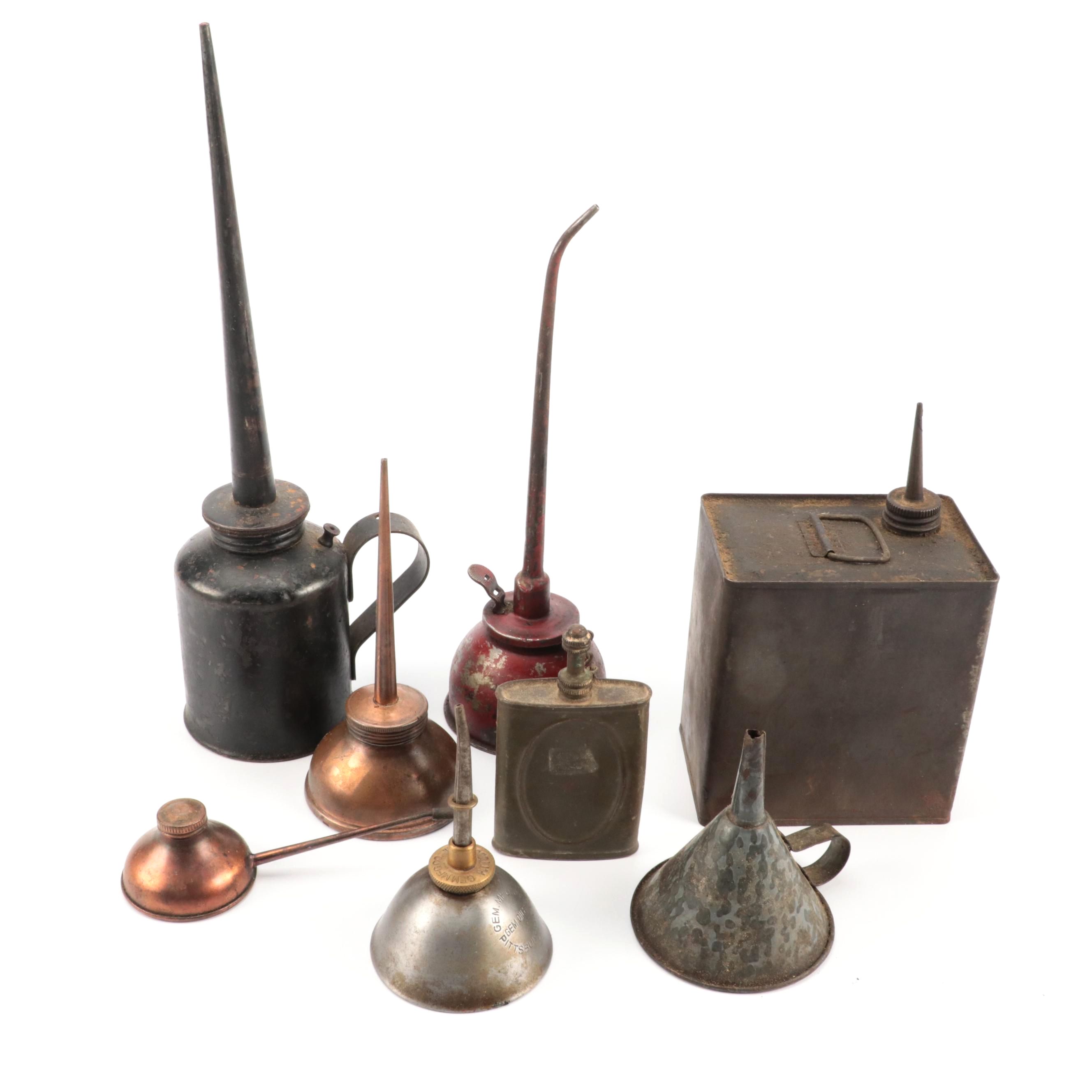 Gustave Lidseen, Gem, Eagle, Canco with Other Oil Cans and Funnel