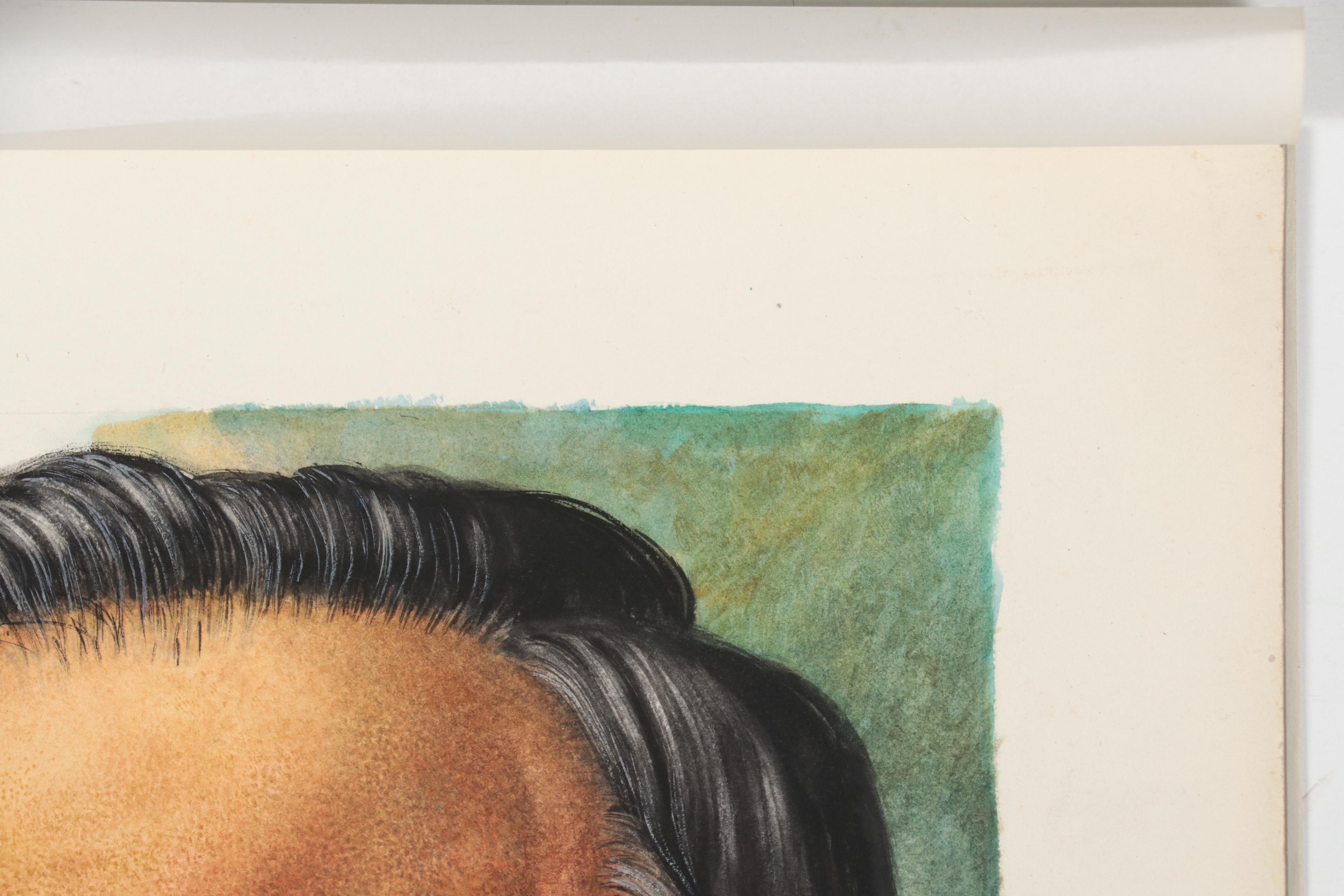 Lynd Ward Portrait Watercolor Painting, Mid-20th Century