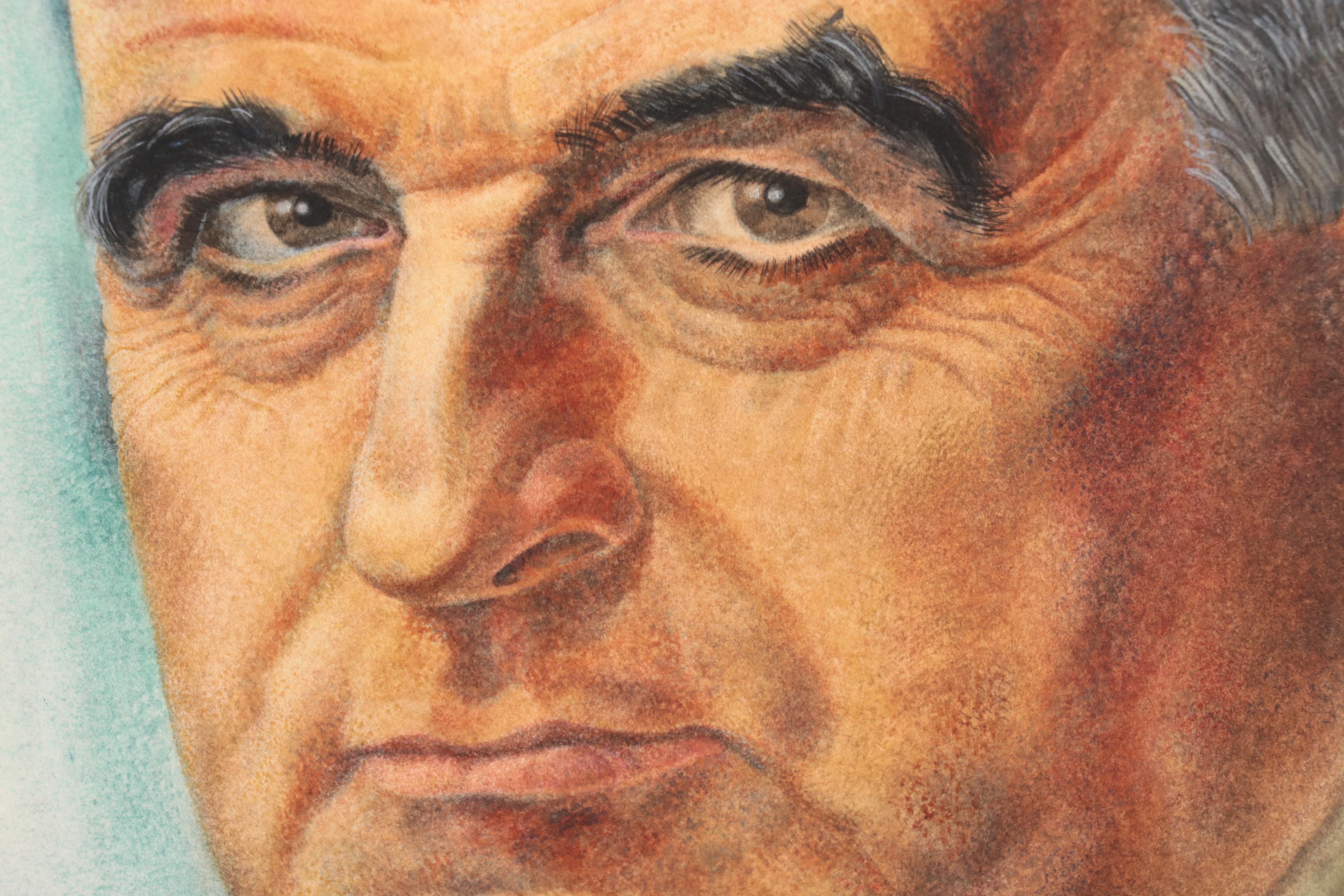 Lynd Ward Portrait Watercolor Painting, Mid-20th Century