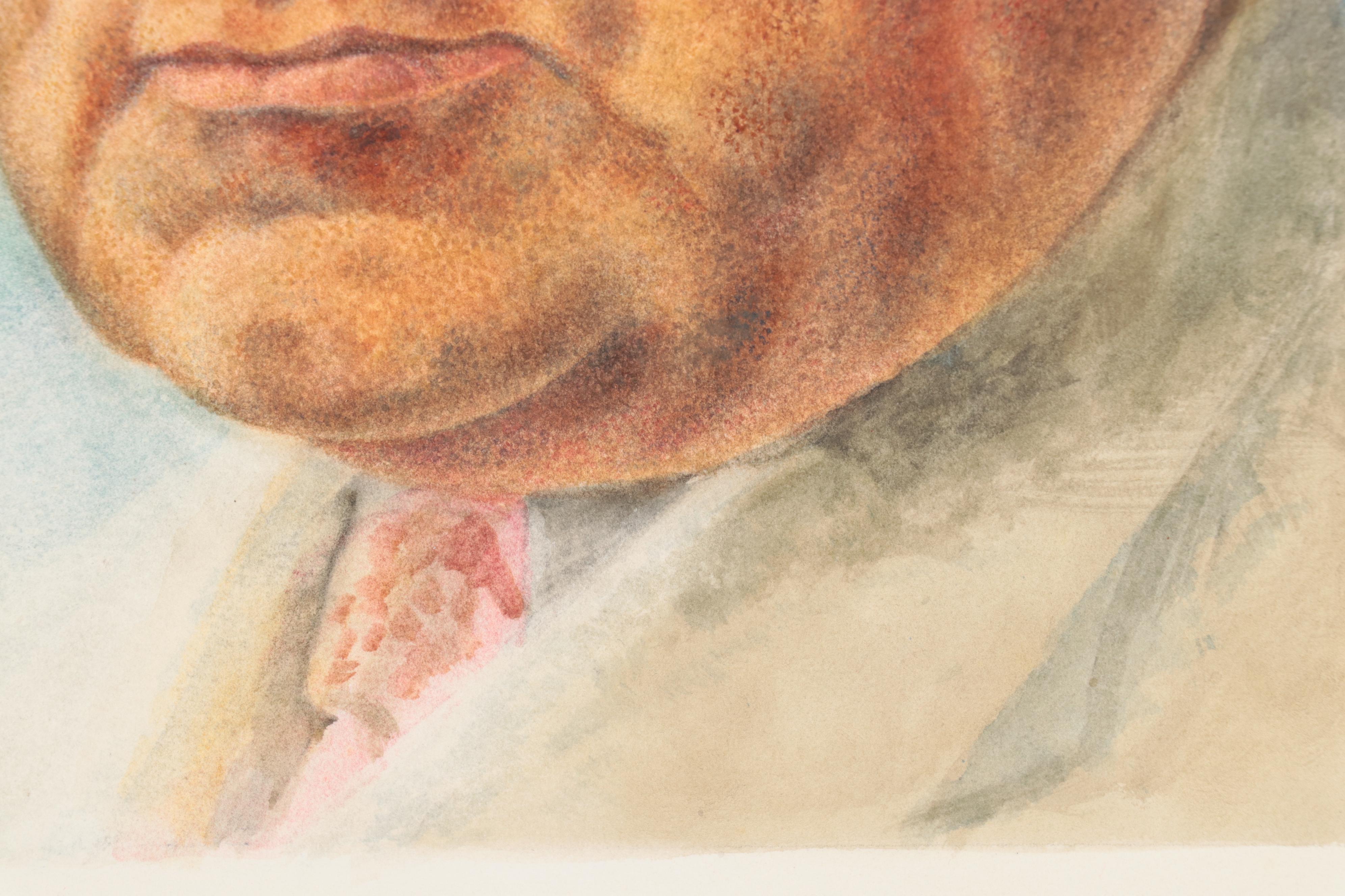 Lynd Ward Portrait Watercolor Painting, Mid-20th Century