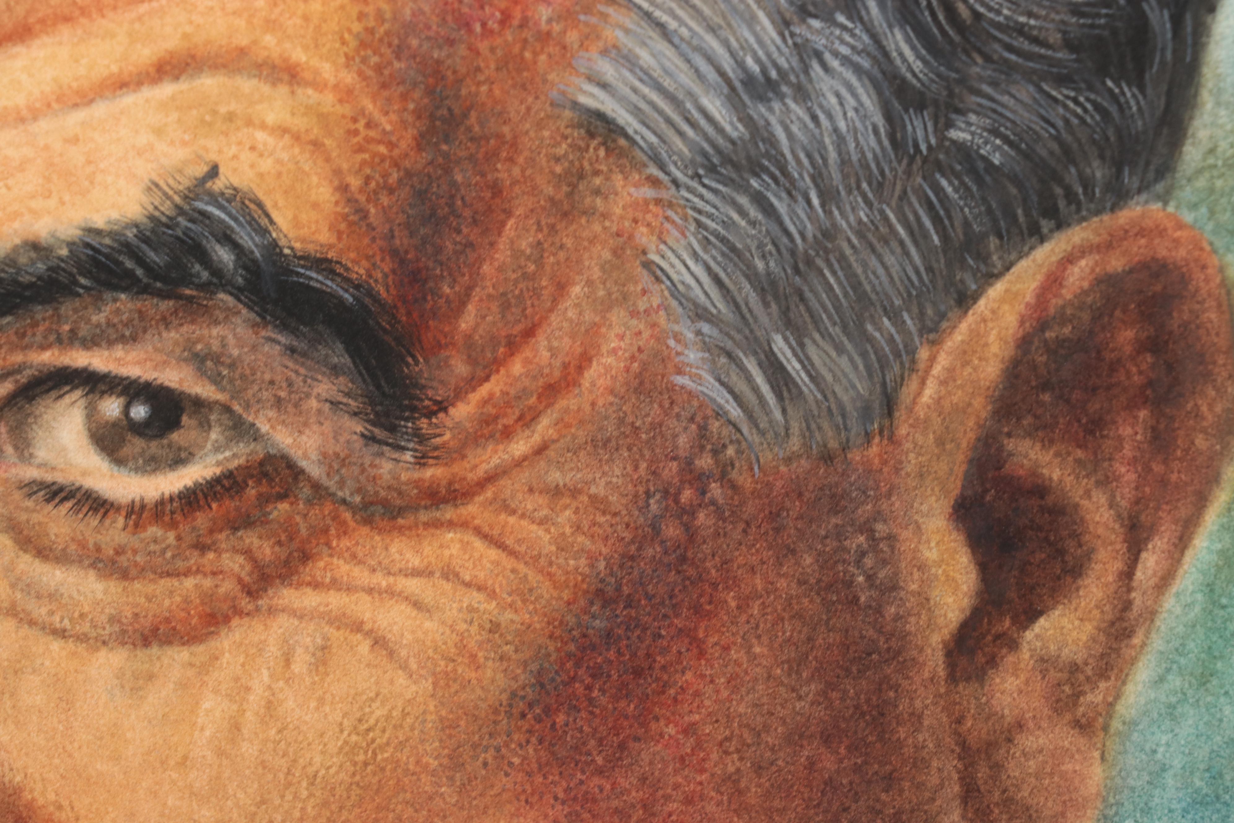 Lynd Ward Portrait Watercolor Painting, Mid-20th Century