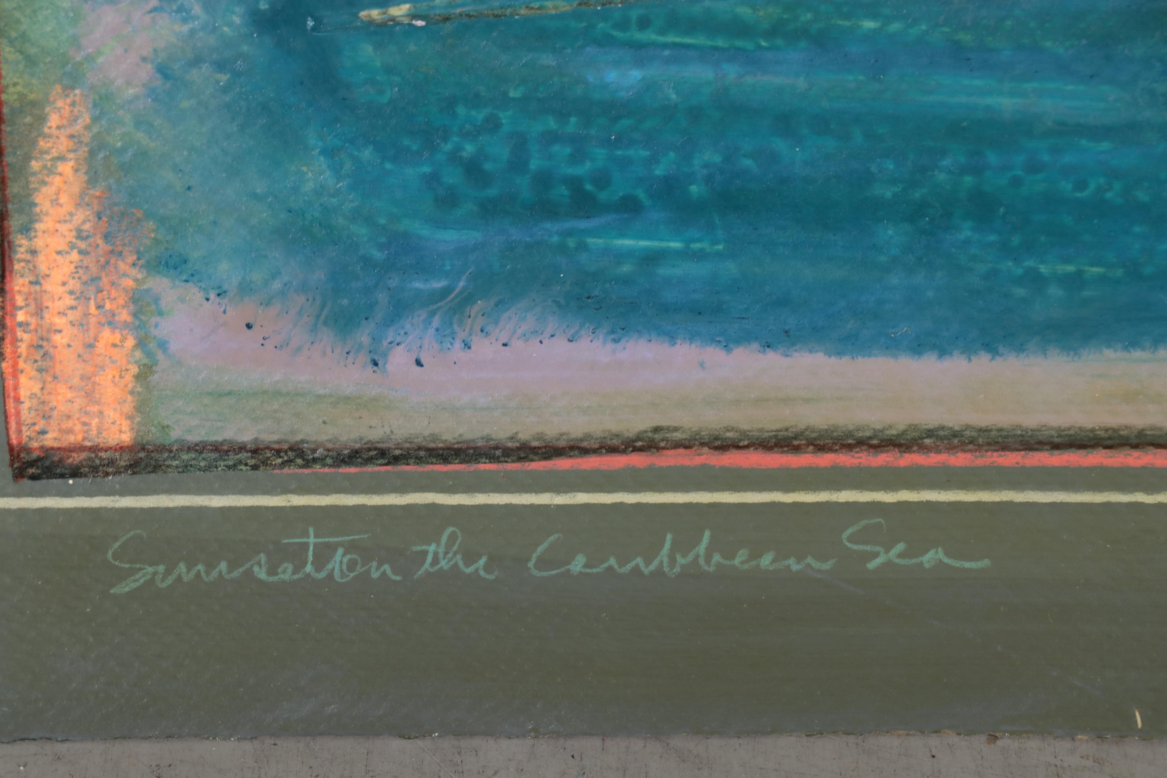 Harry Hilson Landscape Acrylic Painting "Sunset On The Caribbean Sea," 1984