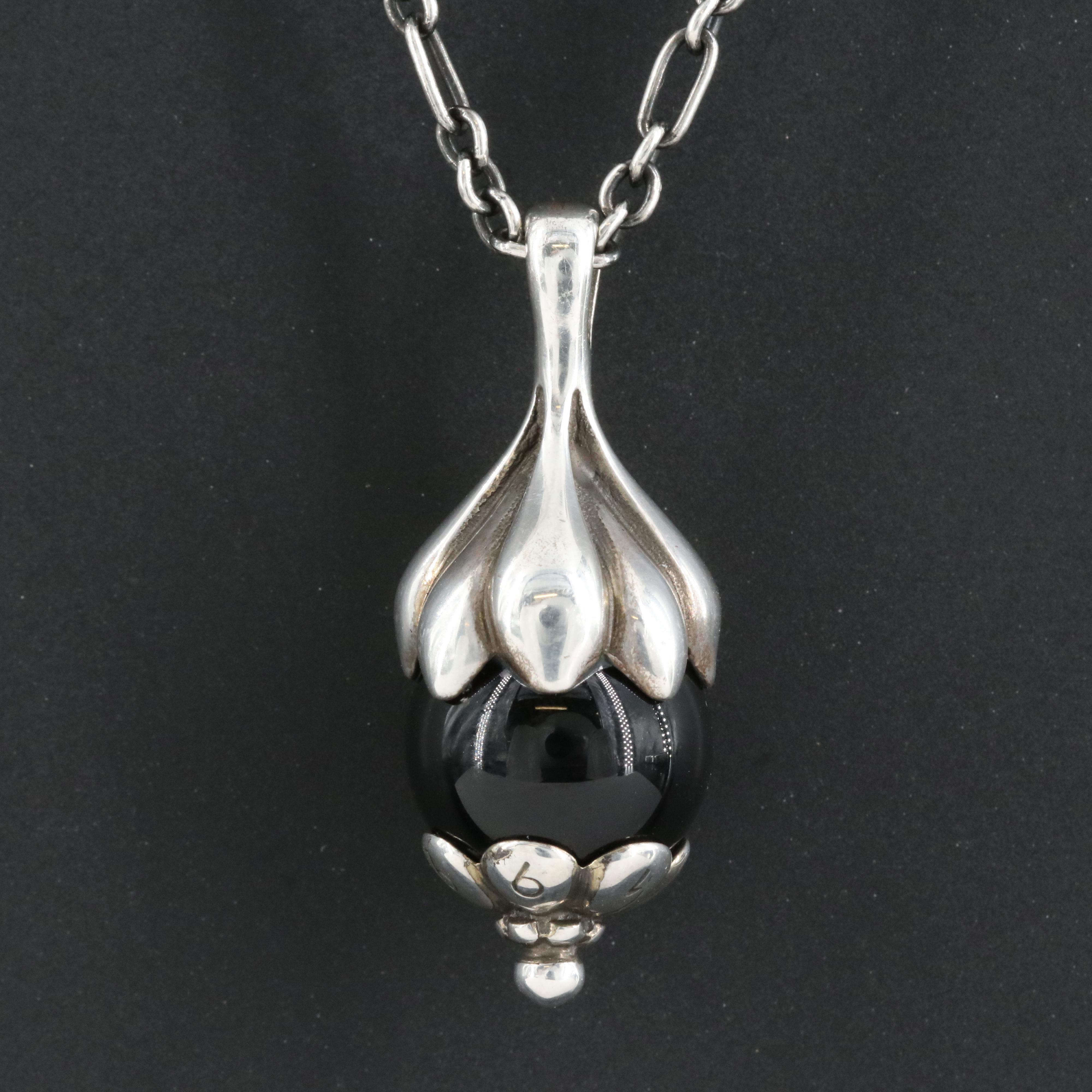 Georg Jensen 1991 Pendant of the Year Sterling Black Onyx Necklace