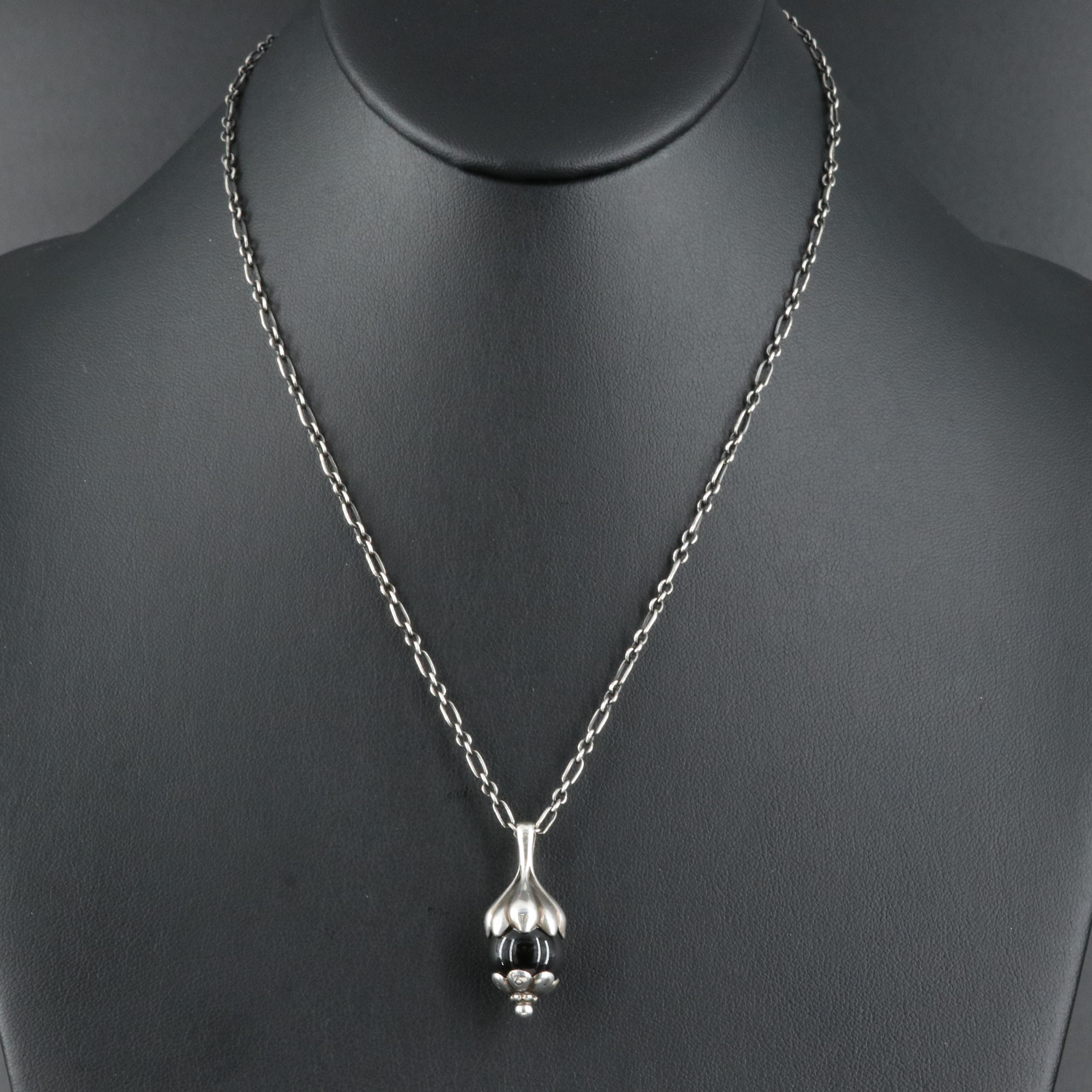 Georg Jensen 1991 Pendant of the Year Sterling Black Onyx Necklace