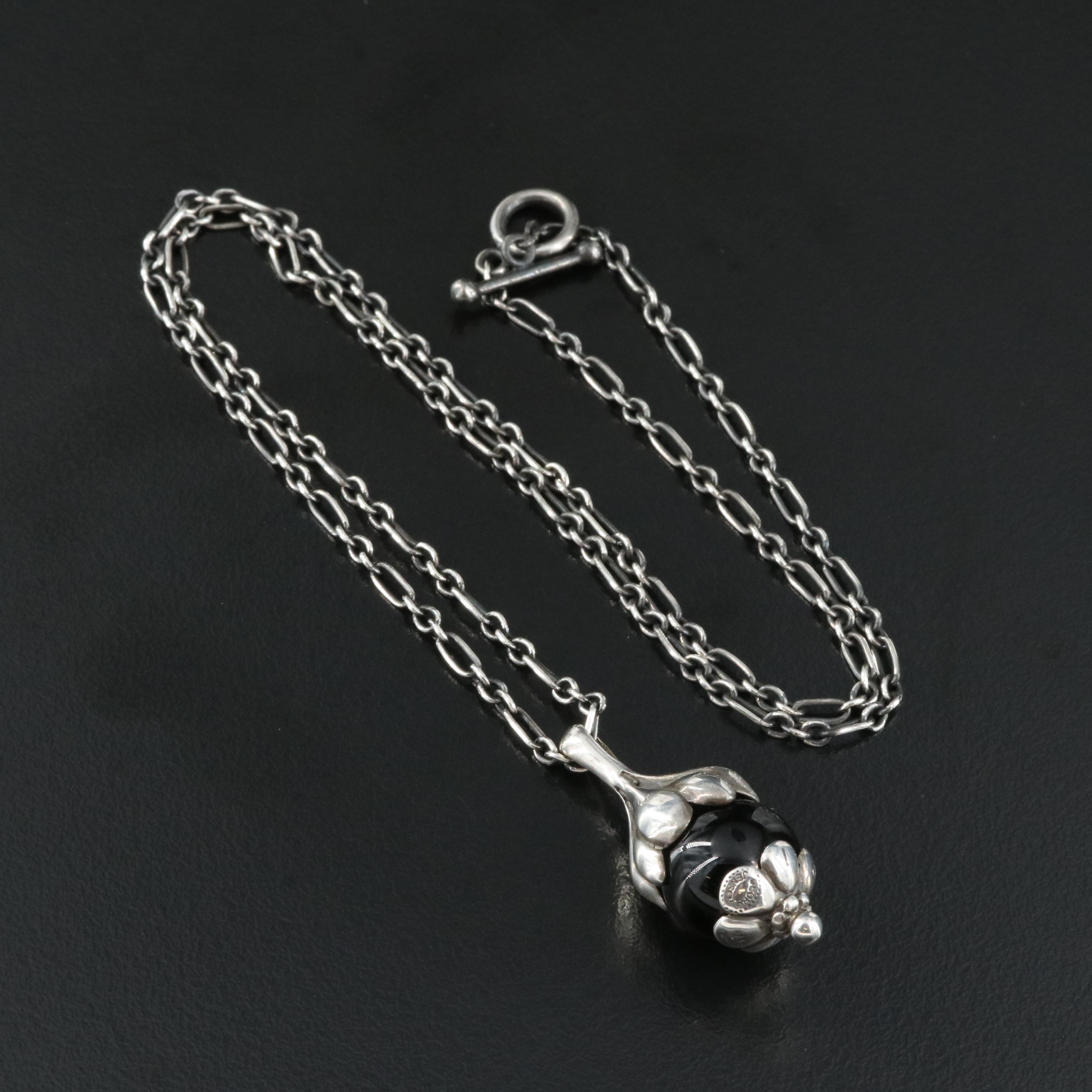 Georg Jensen 1991 Pendant of the Year Sterling Black Onyx Necklace