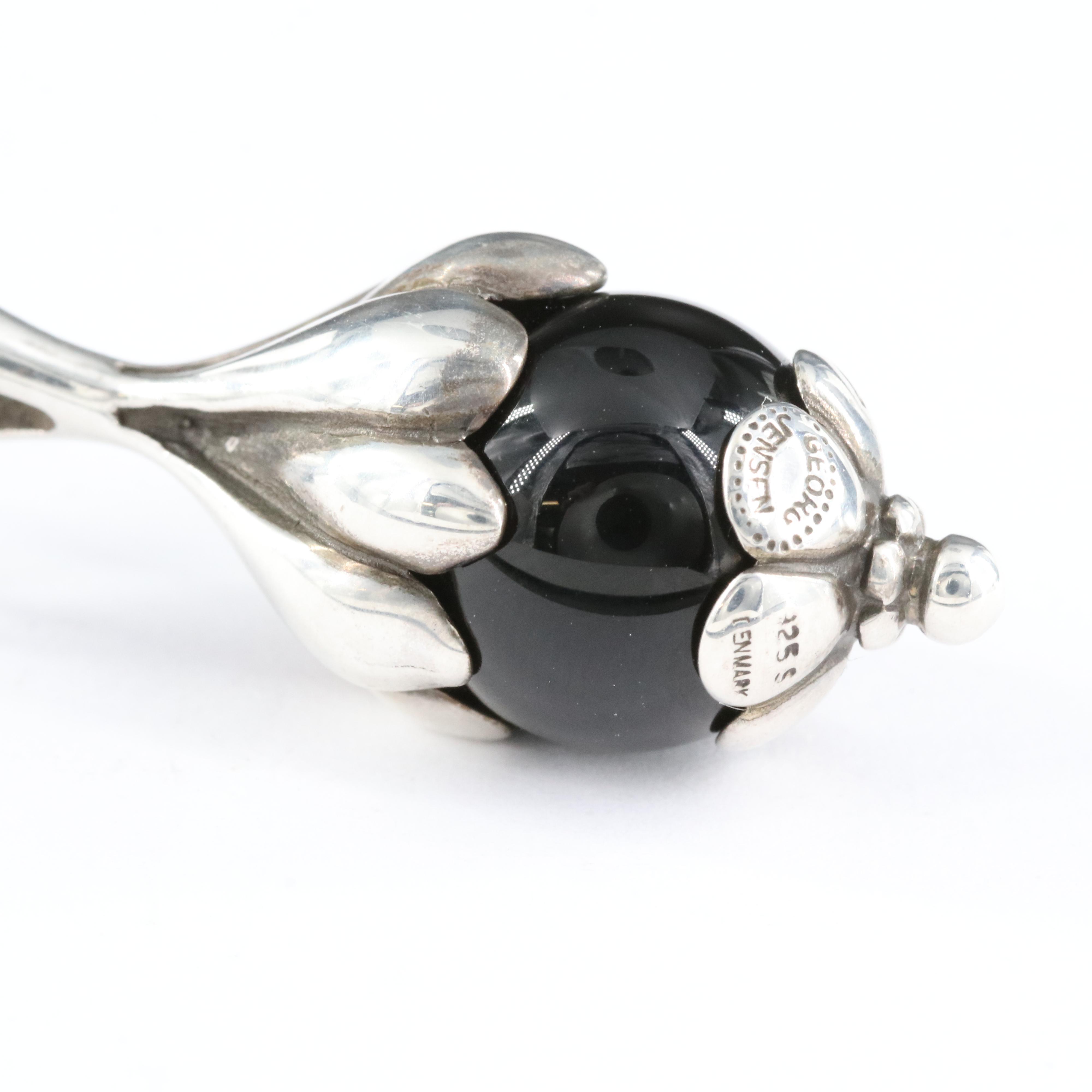 Georg Jensen 1991 Pendant of the Year Sterling Black Onyx Necklace