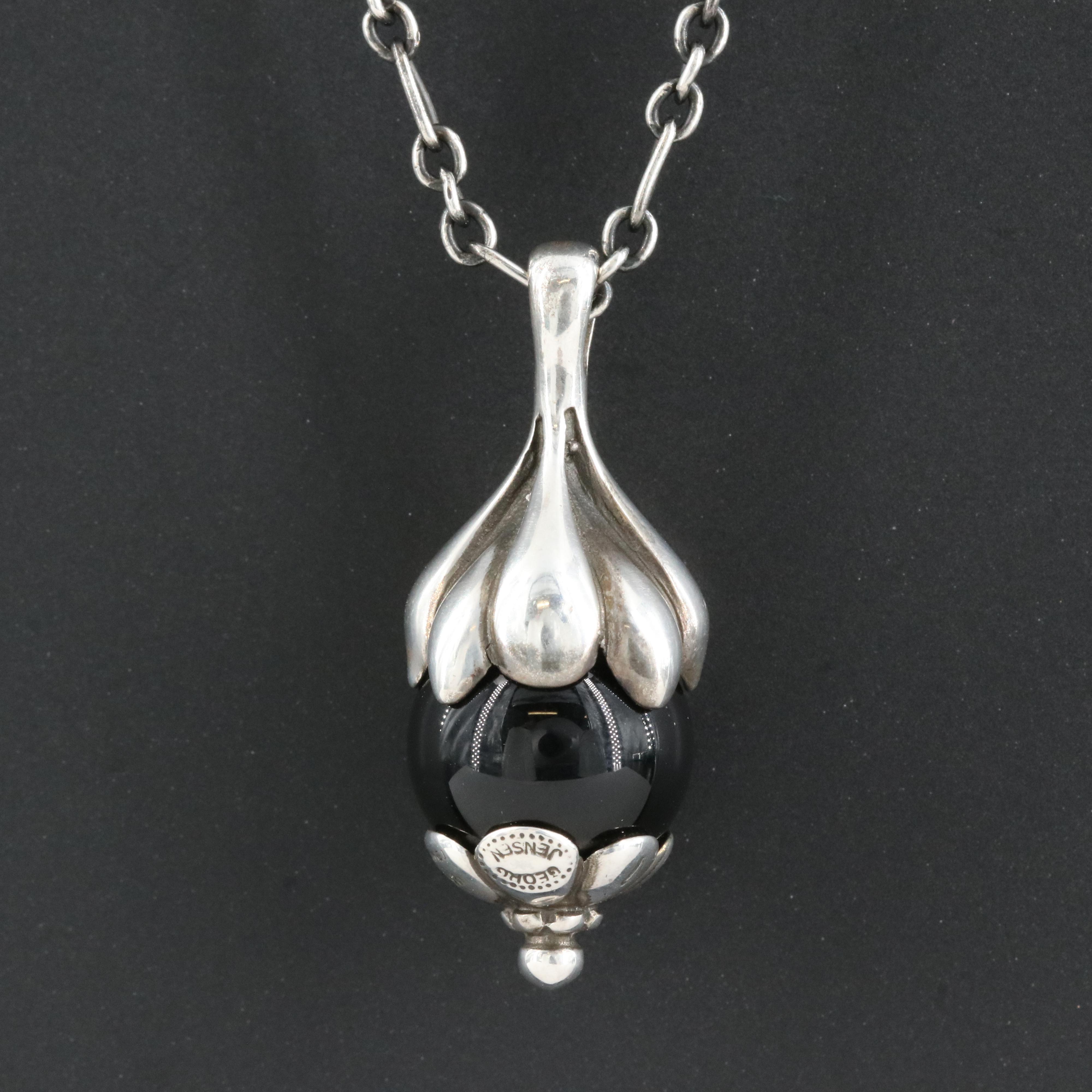 Georg Jensen 1991 Pendant of the Year Sterling Black Onyx Necklace