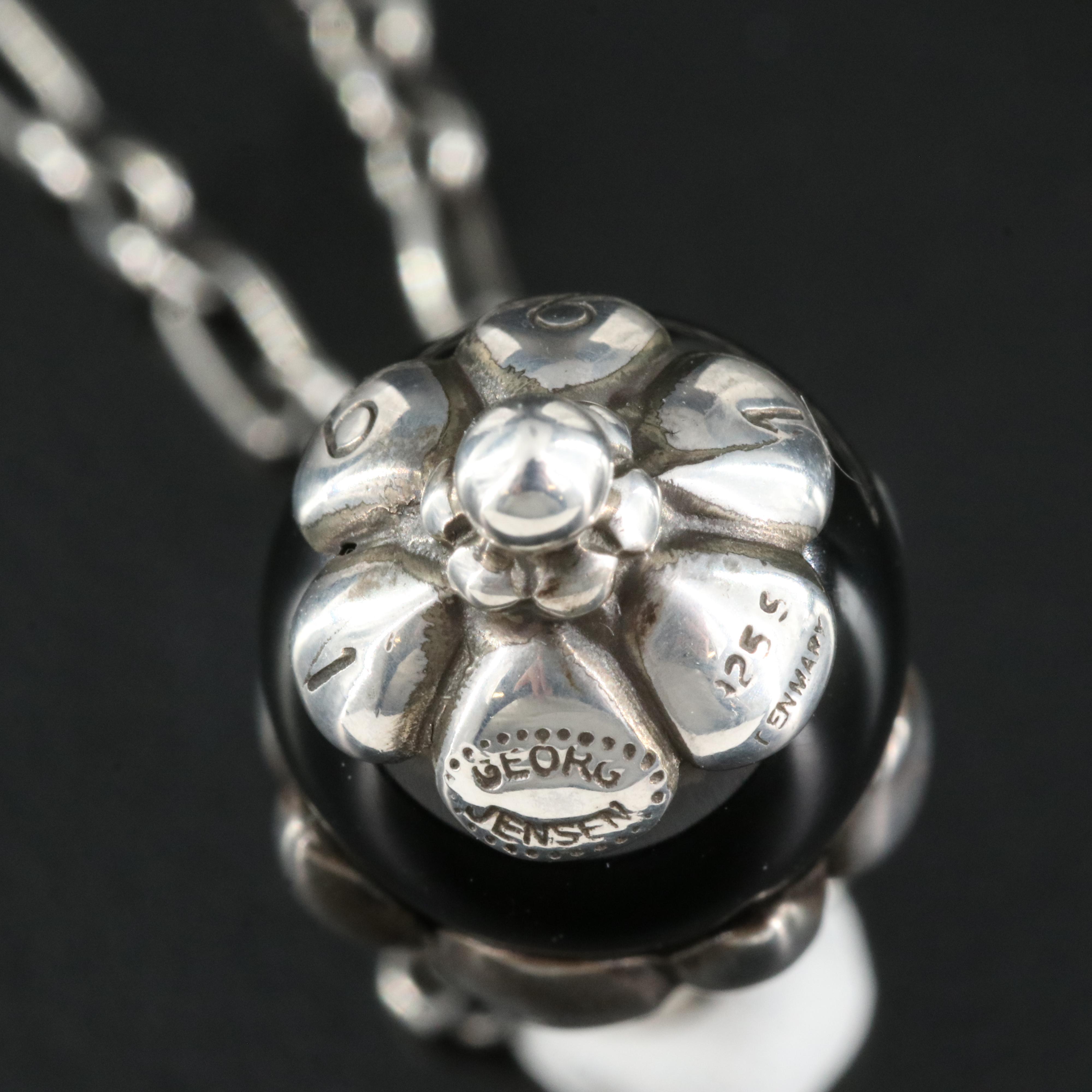 Georg Jensen 1991 Pendant of the Year Sterling Black Onyx Necklace