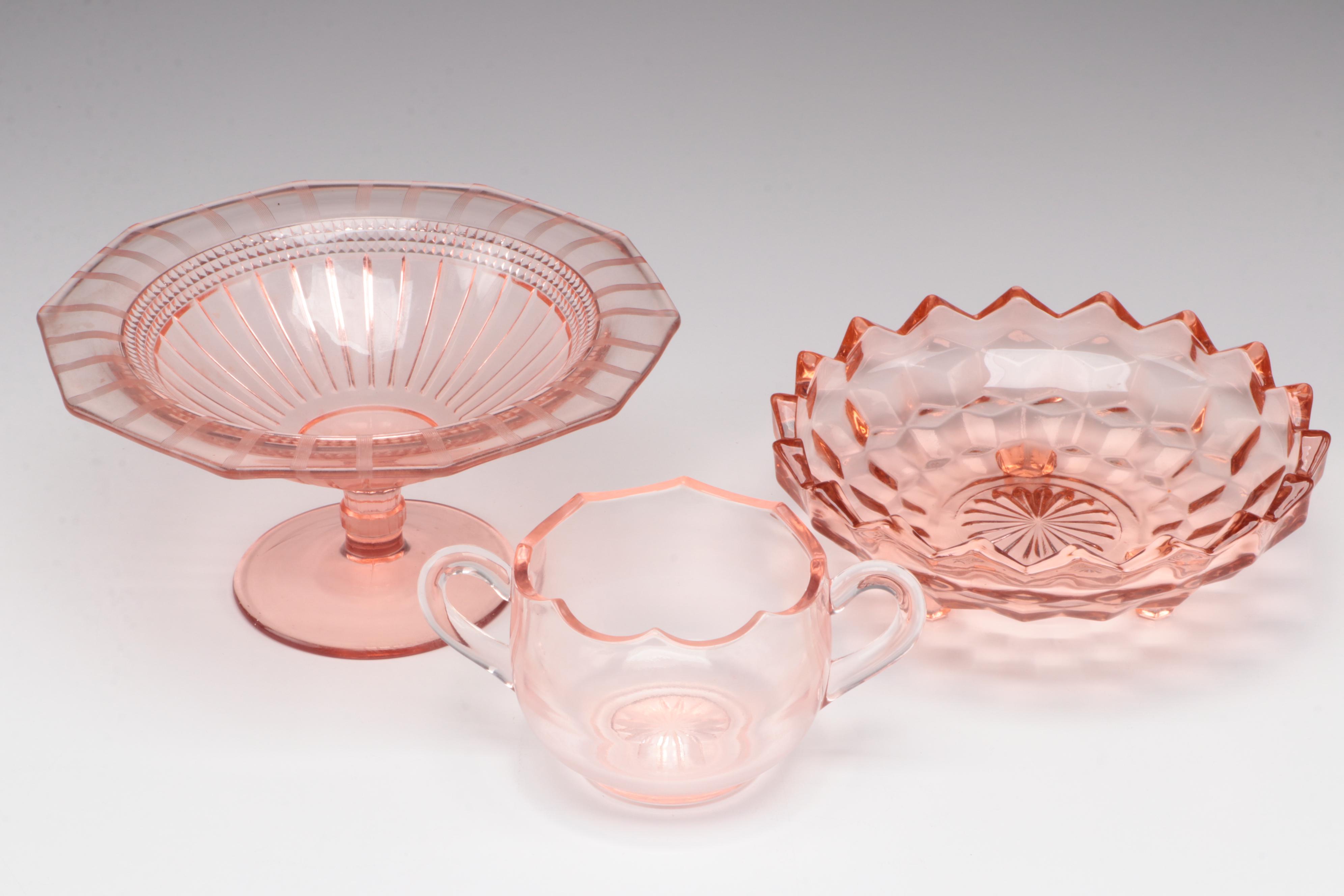 Lace Rim Pink Depression Glass Tray and More Depression Glass Tableware