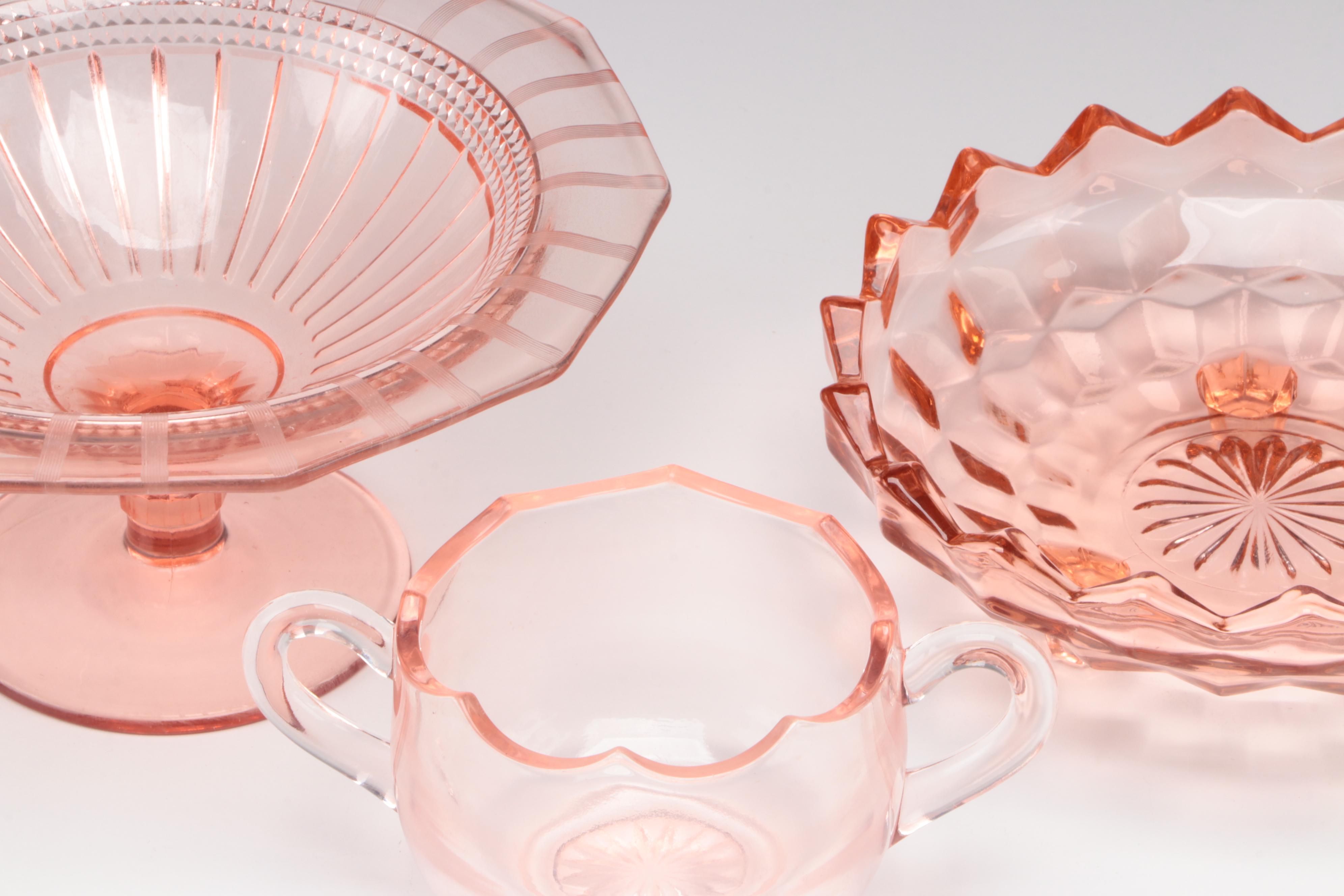 Lace Rim Pink Depression Glass Tray and More Depression Glass Tableware