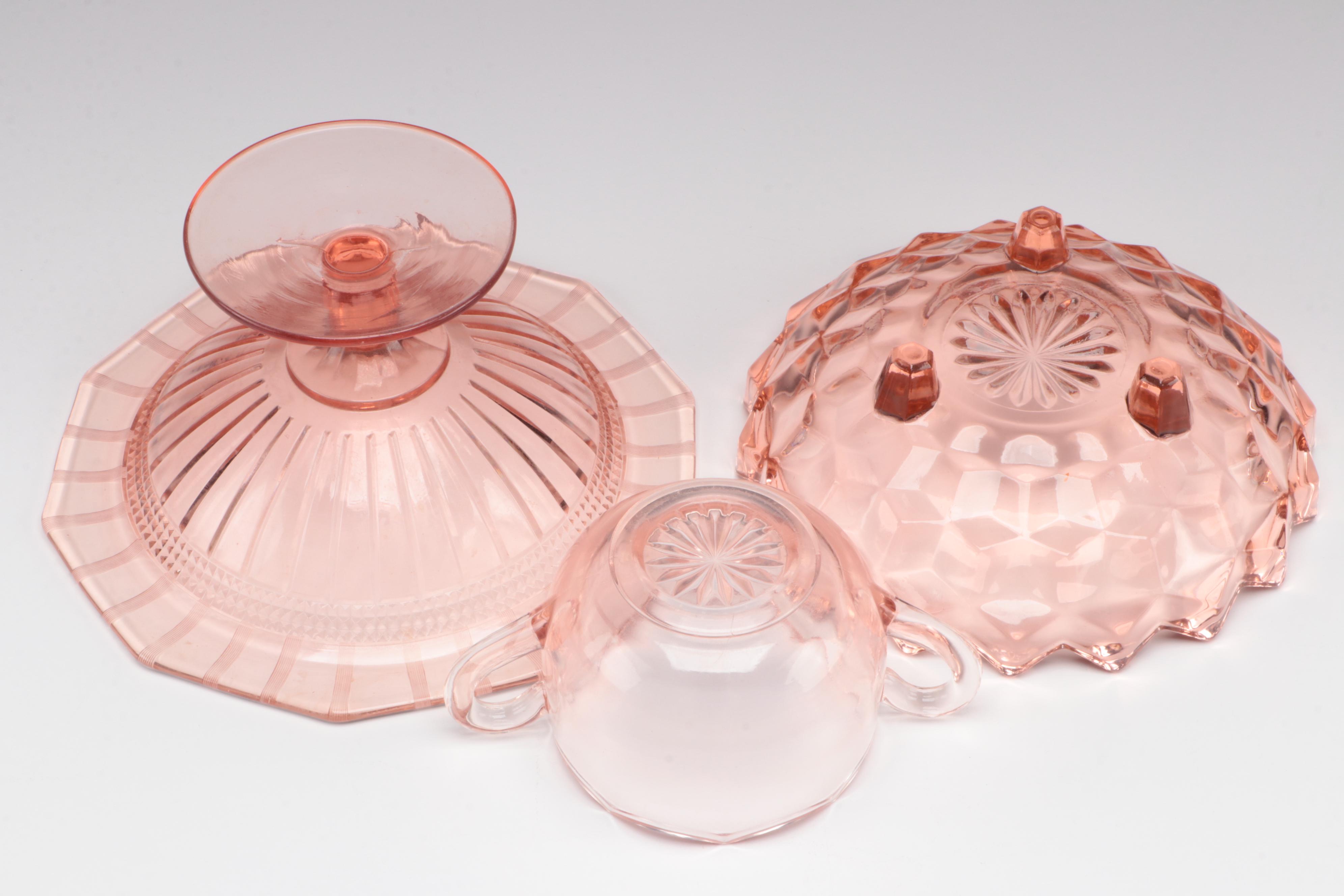 Lace Rim Pink Depression Glass Tray and More Depression Glass Tableware